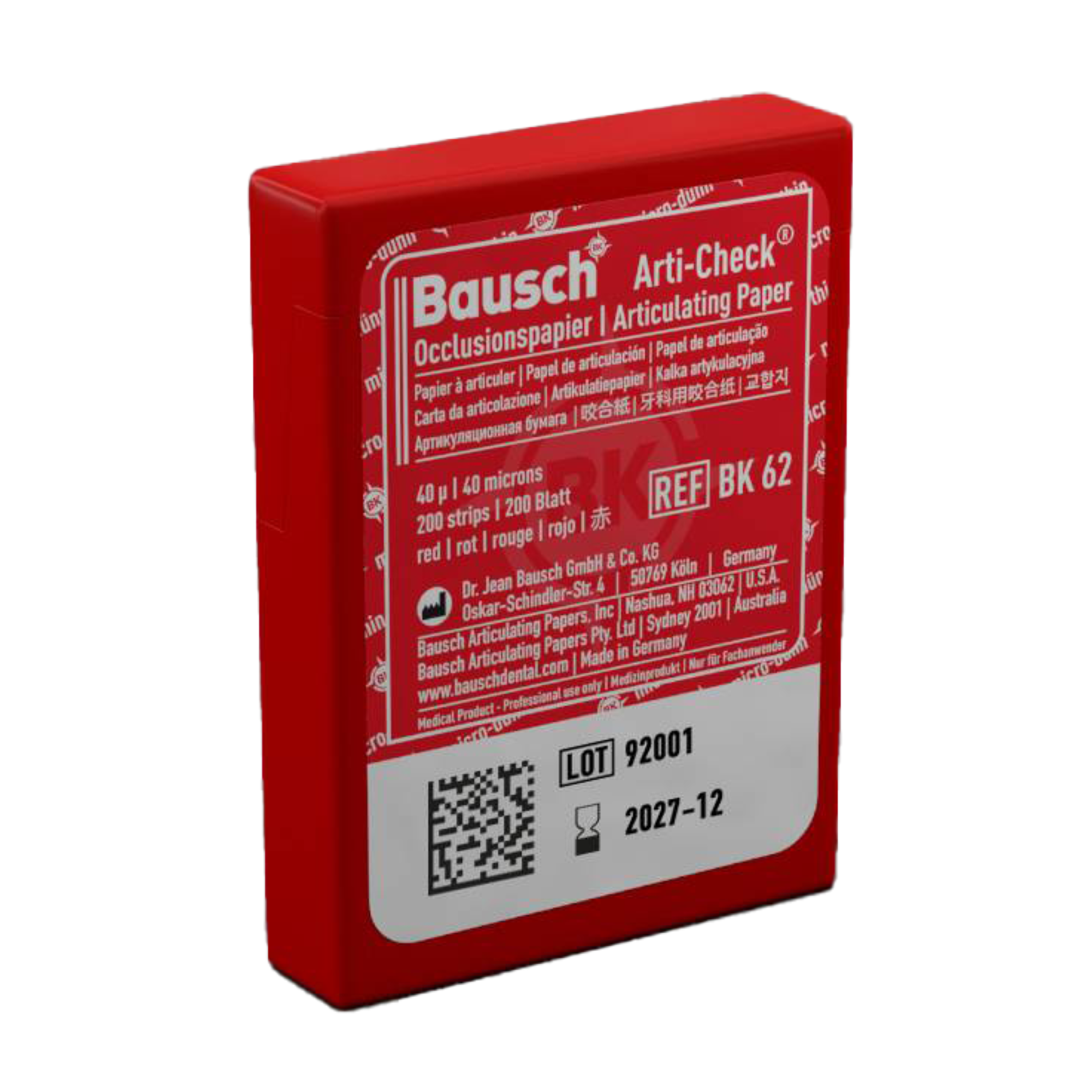 Arti-Check Articulating Paper Strips, Pre-Cut, 40 microns, Red, 200/Pk, BK62