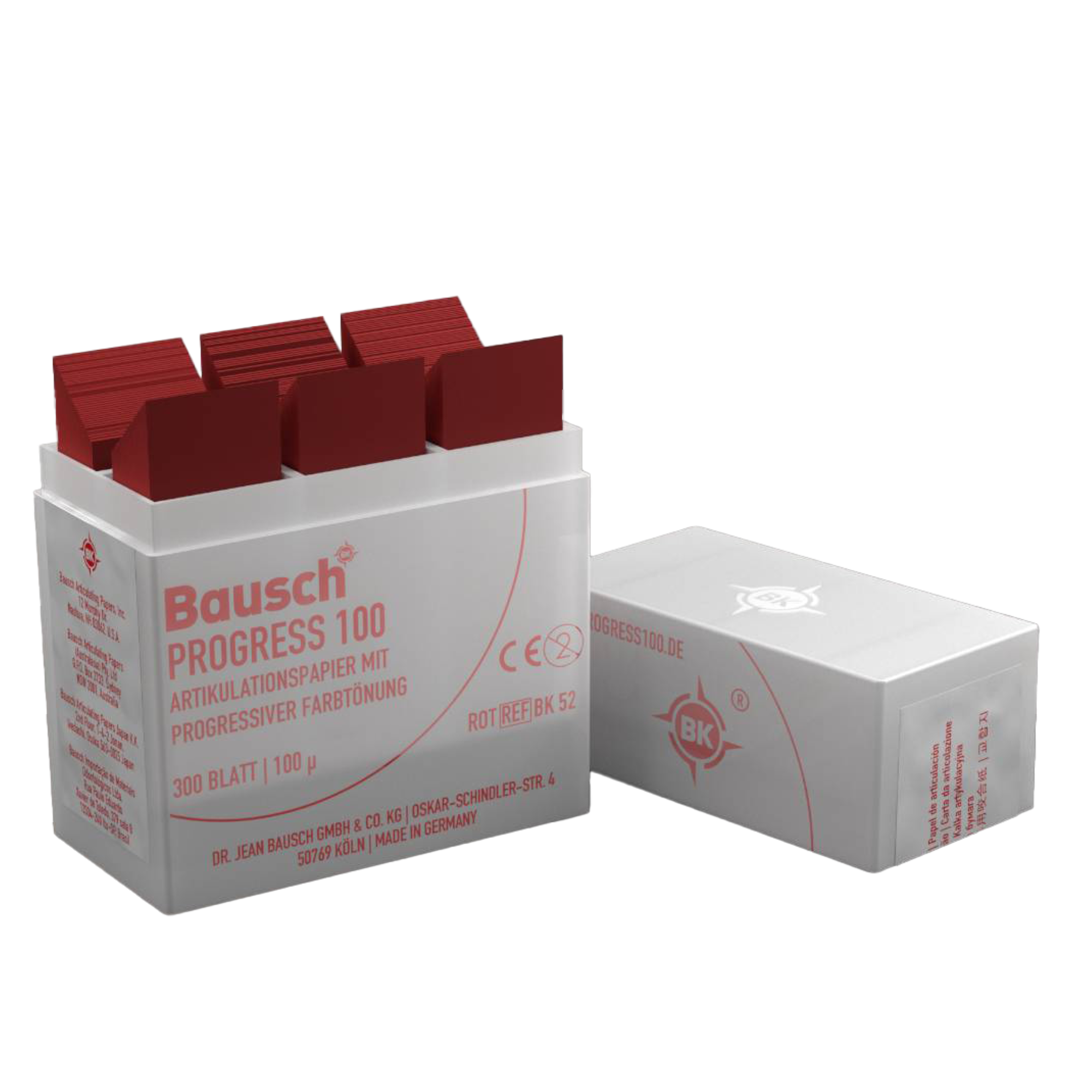 Progress 100 Articulating Paper Strips, with Plastic Dispenser, 100 microns, Red, 300/Pk, BK52