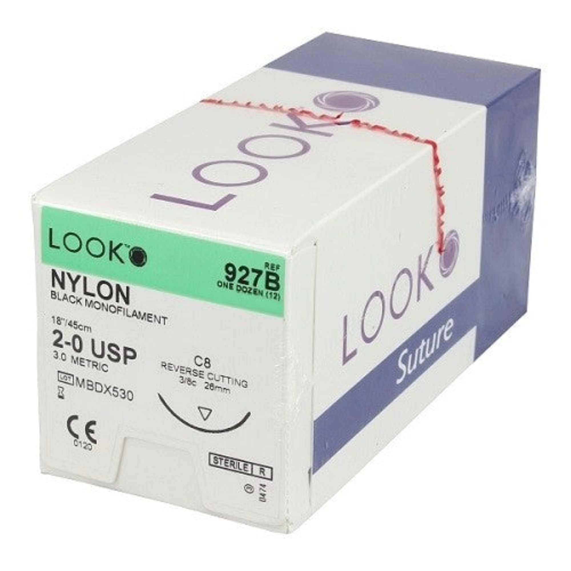 Nylon Suture with C8 Needle (RC), 26 mm 3/8 Circle, Black Monofilament, 18