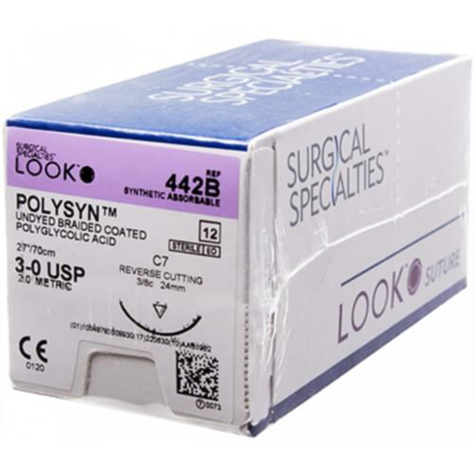 PolySyn Suture with C7 Needle, 24 mm 3/8 Circle, Undyed Braided, 27