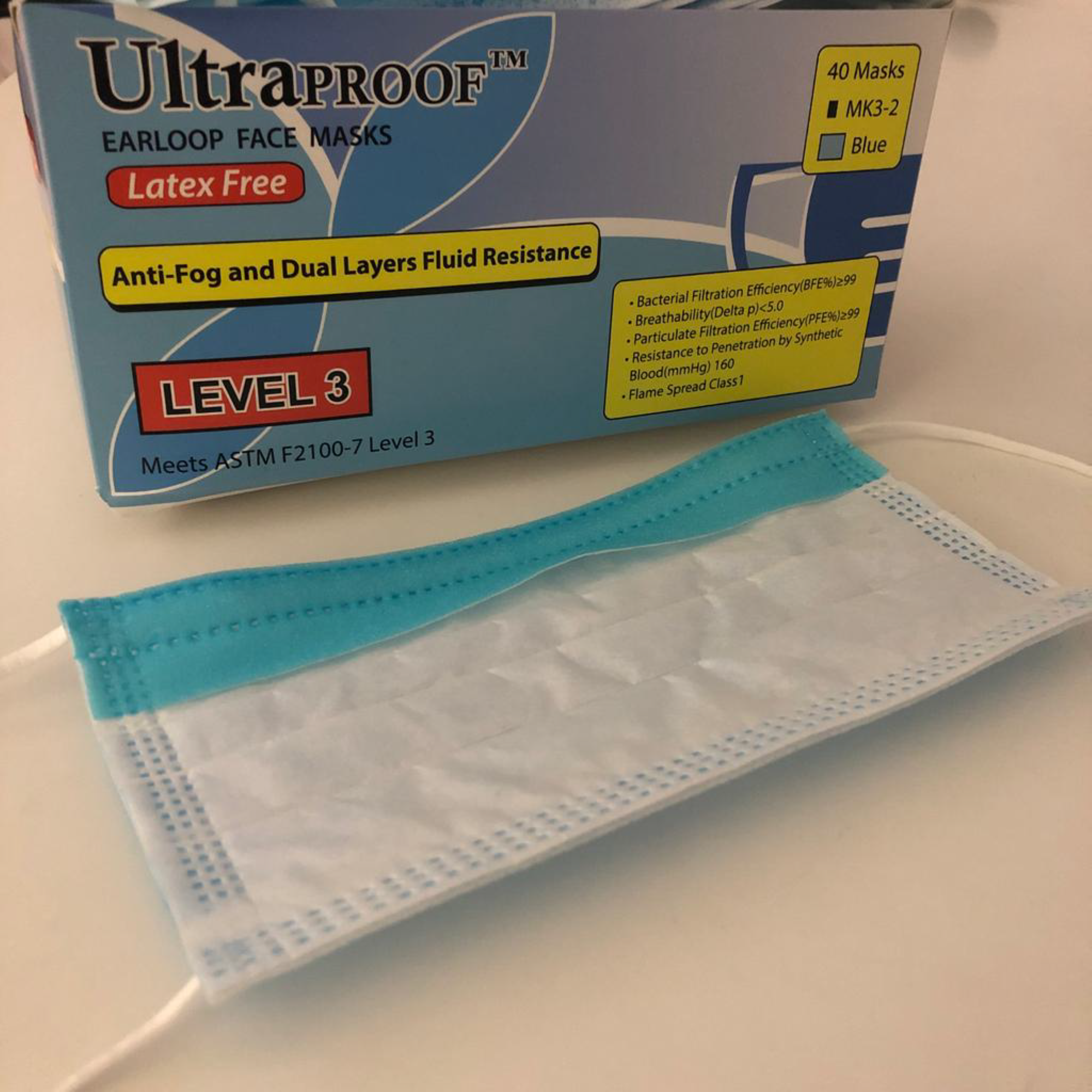 Plasdent - Ultraproof Earloop Mask Blue, 40Pcs/Box, MK3-2