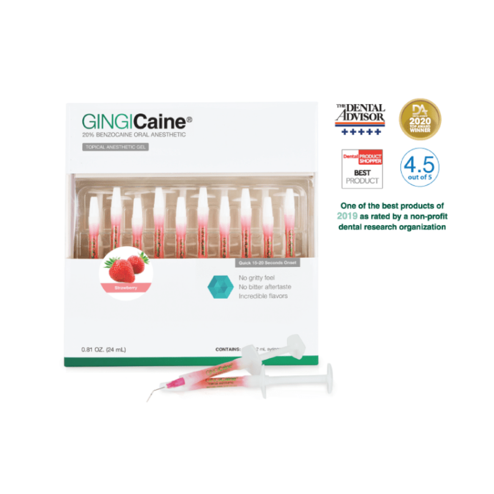 Gingicaine Topical Syringe Kit, 1.2 ml, Strawberry, 20/Pk