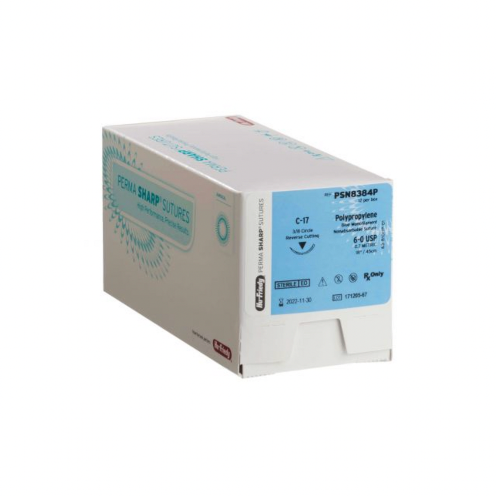 Perma Sharp Suture, Polypropylene, Non-Absorbable, C-17, 6-0, 18