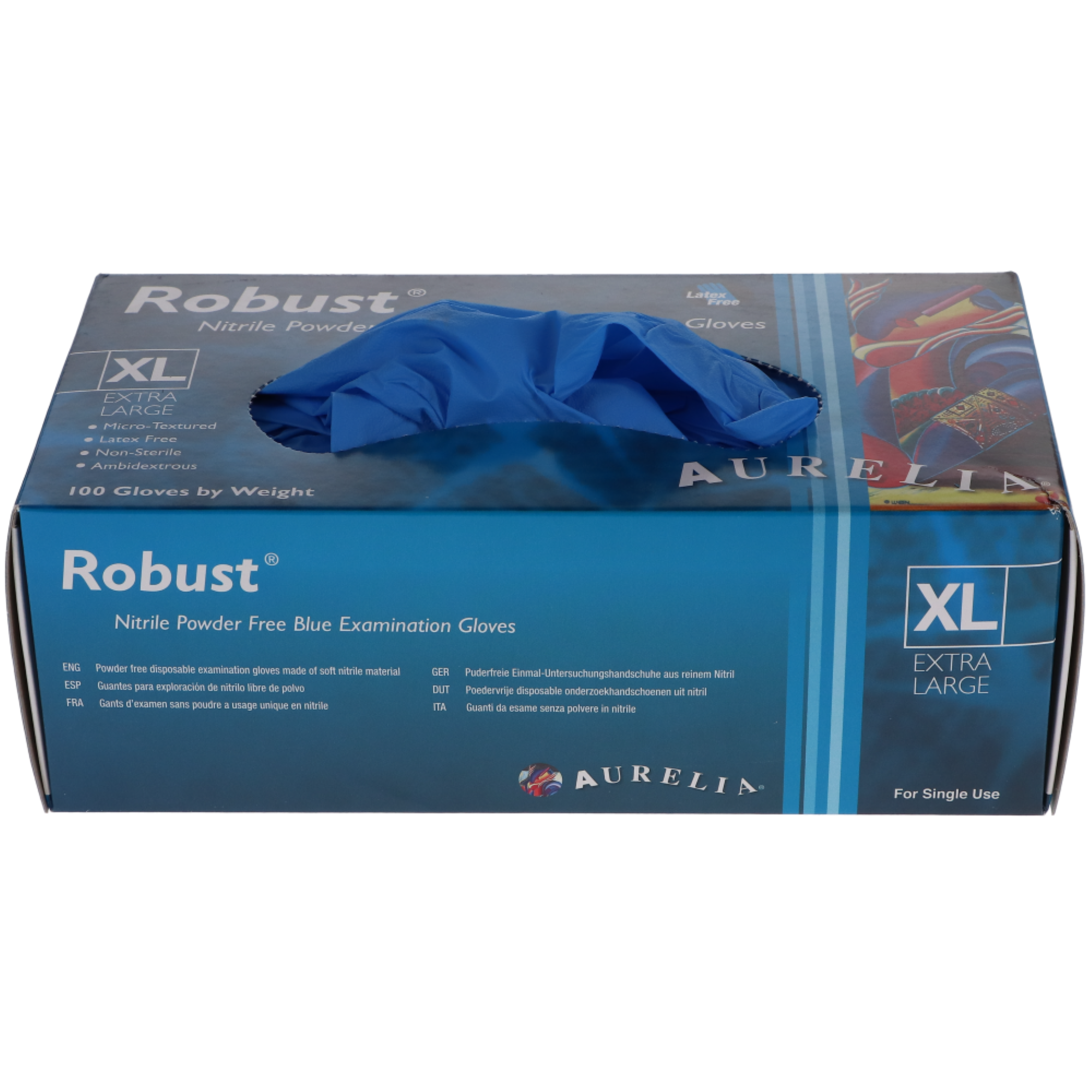 Aurelia Robust Nitrile Examination Gloves, Powder-Free, Extra Large, Blue, 100/Box, 93899