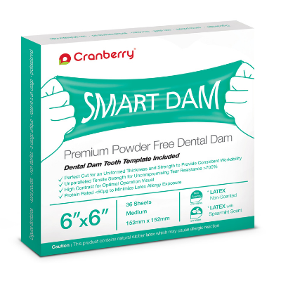 Smart Dam Latex Unscented 6x6 Blue 36/Box
