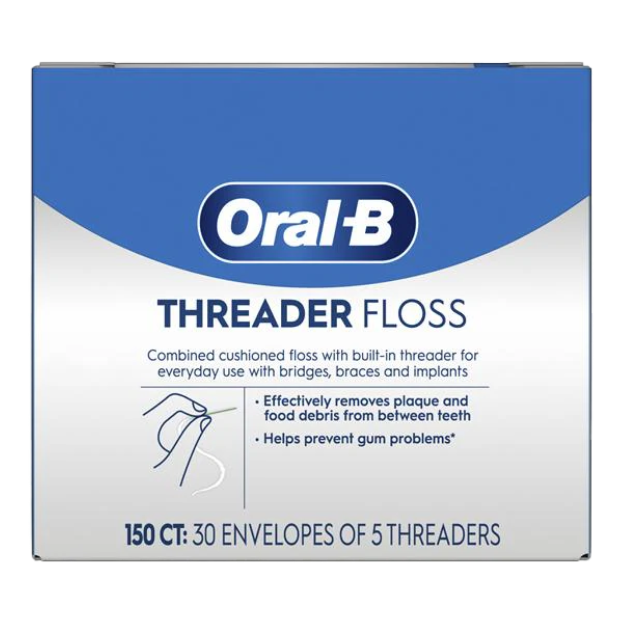 Oral-B Glide Pro-Health Threader Floss, 30 x Envelopes of 5 Threaders, 150/Pk