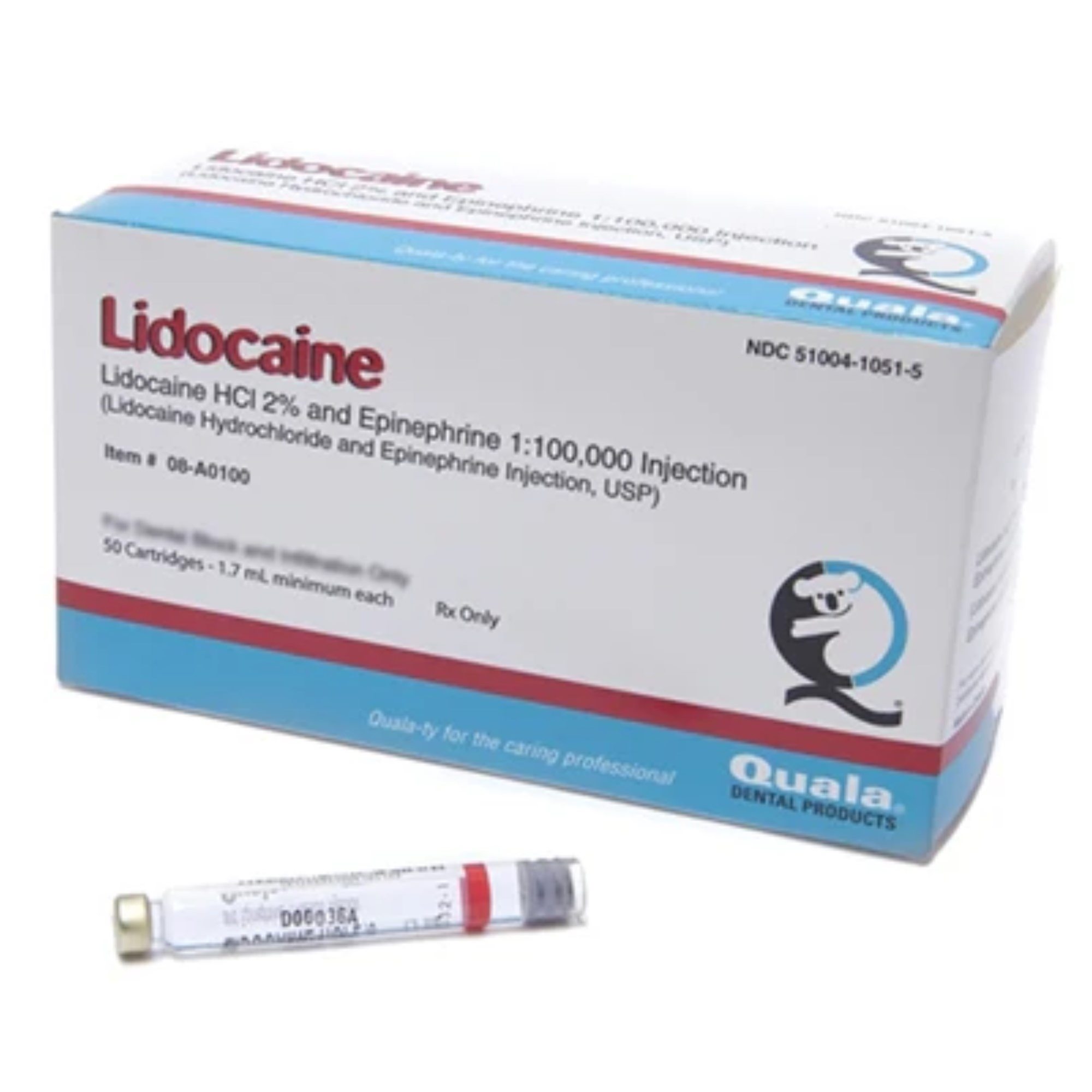 Lidocaine HCl 2% and Epinephrine 1:100,000 Injection, 1.7ml, 50/Pk