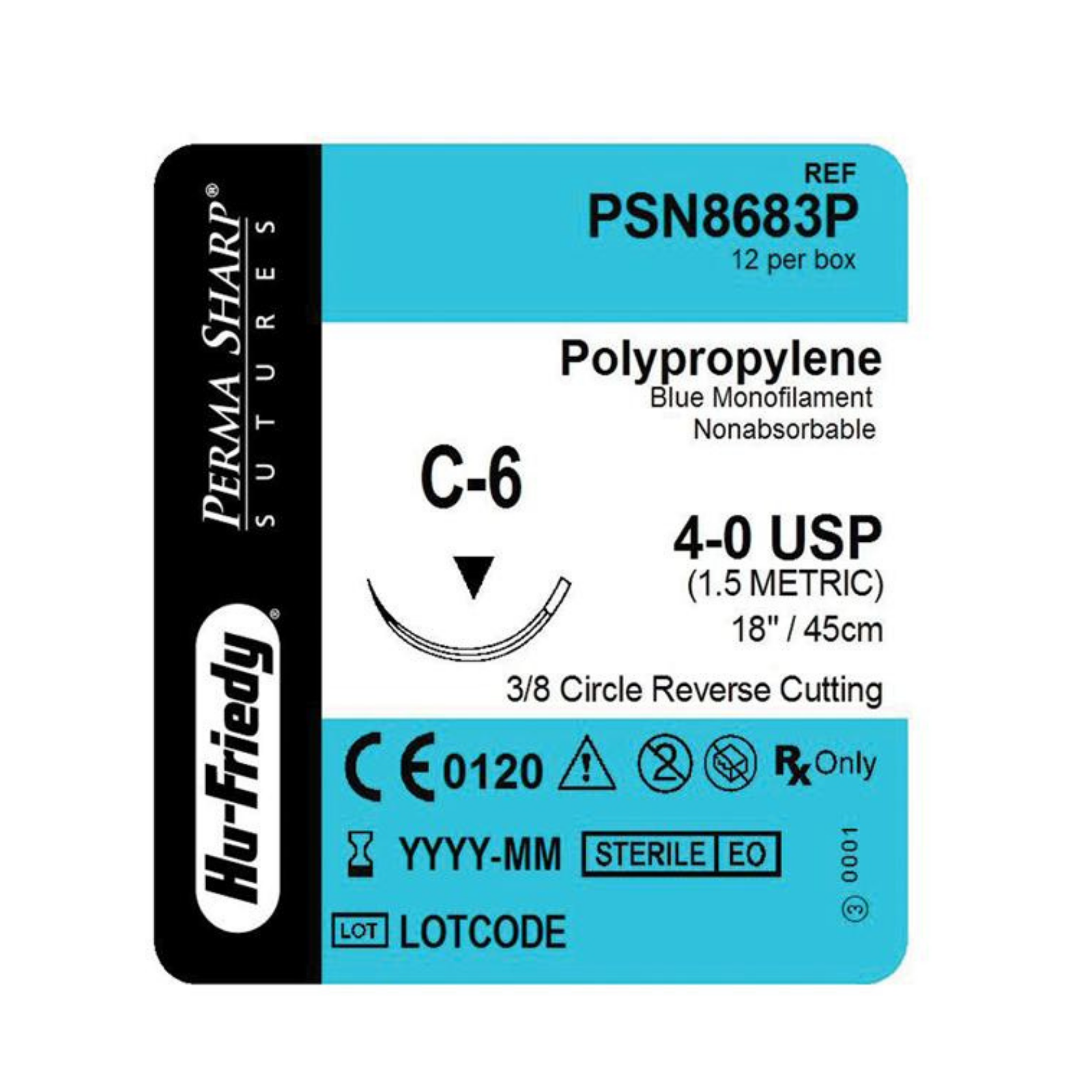 Perma Sharp Suture 4-0 Polypropylene Blue 18 C-6 Premium 12/Box, PSN8683P
