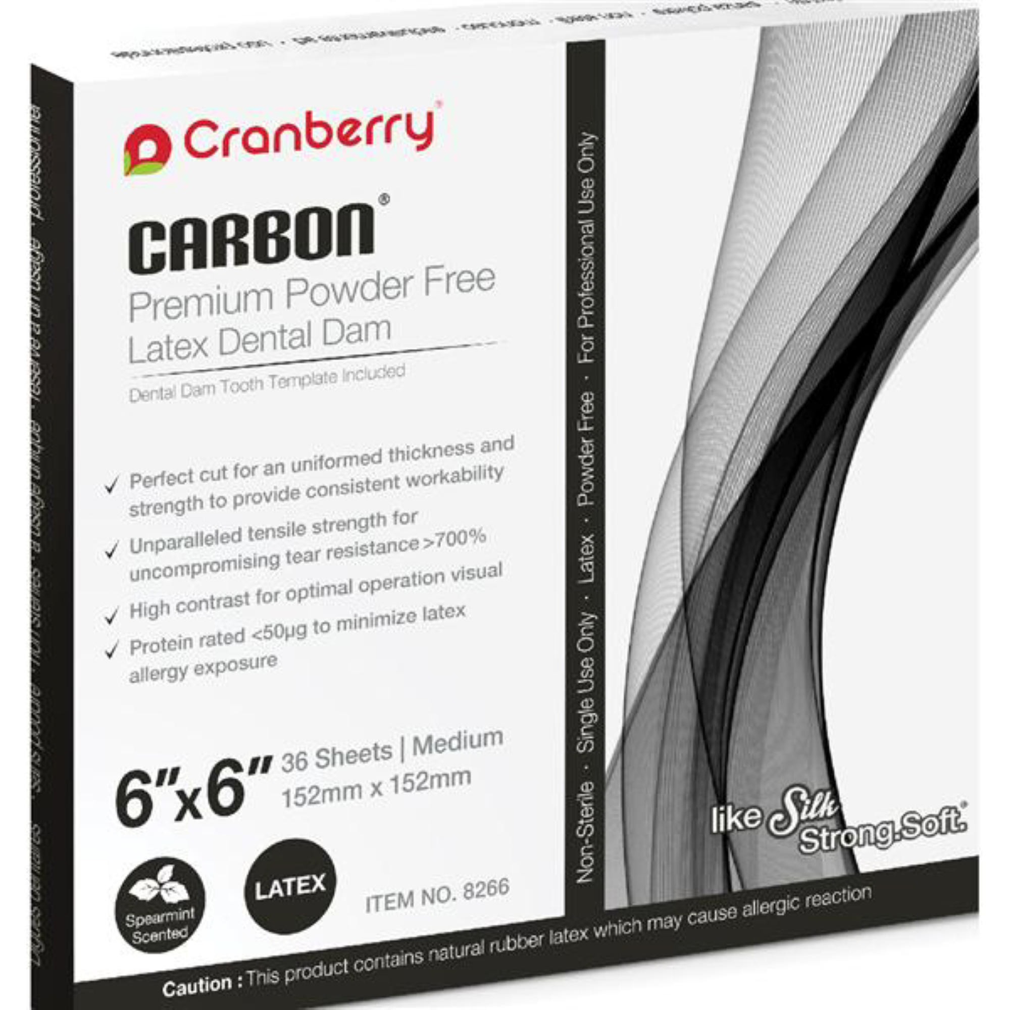 Cranberry - Carbon Dental Dam Latex 6x6 Spearmint Black 36/Box