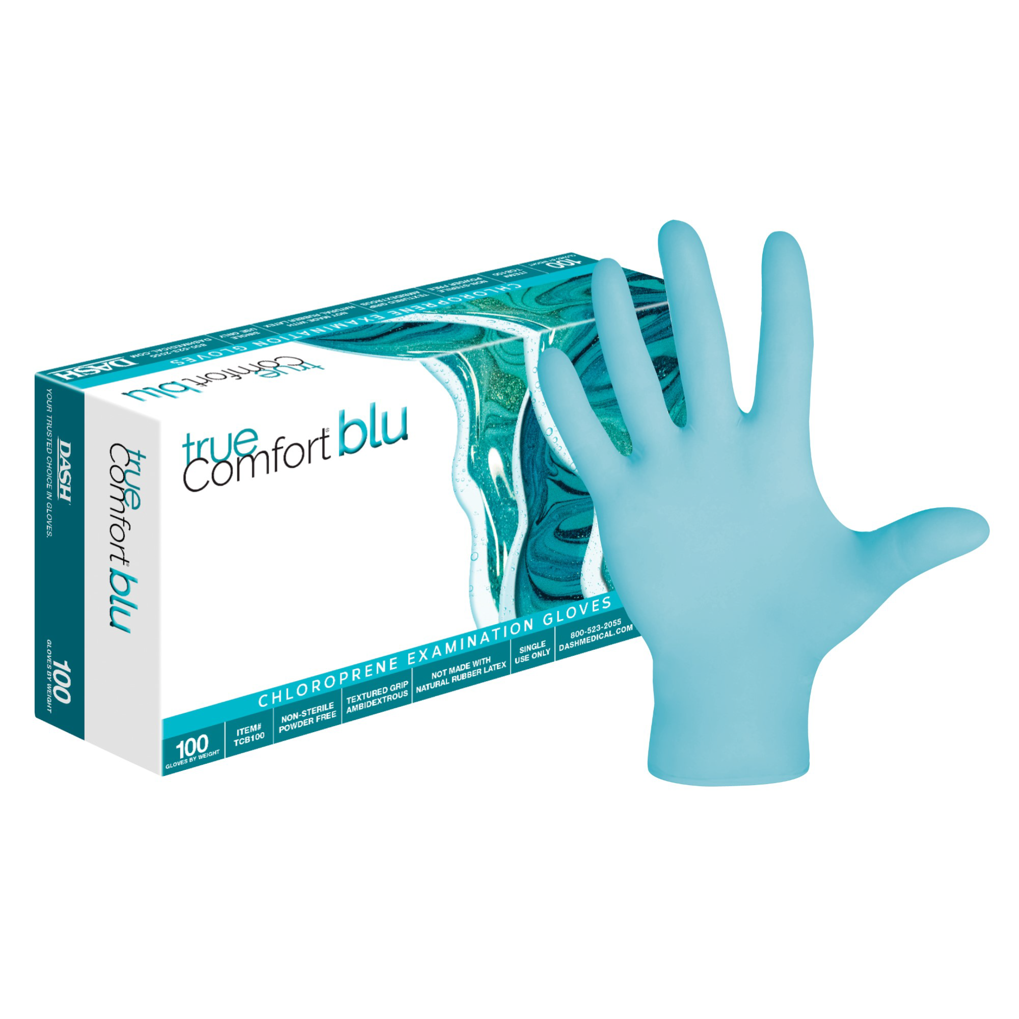 Dash - Tru Comfort Blu Polycholorprene Gloves 100/Pk Small