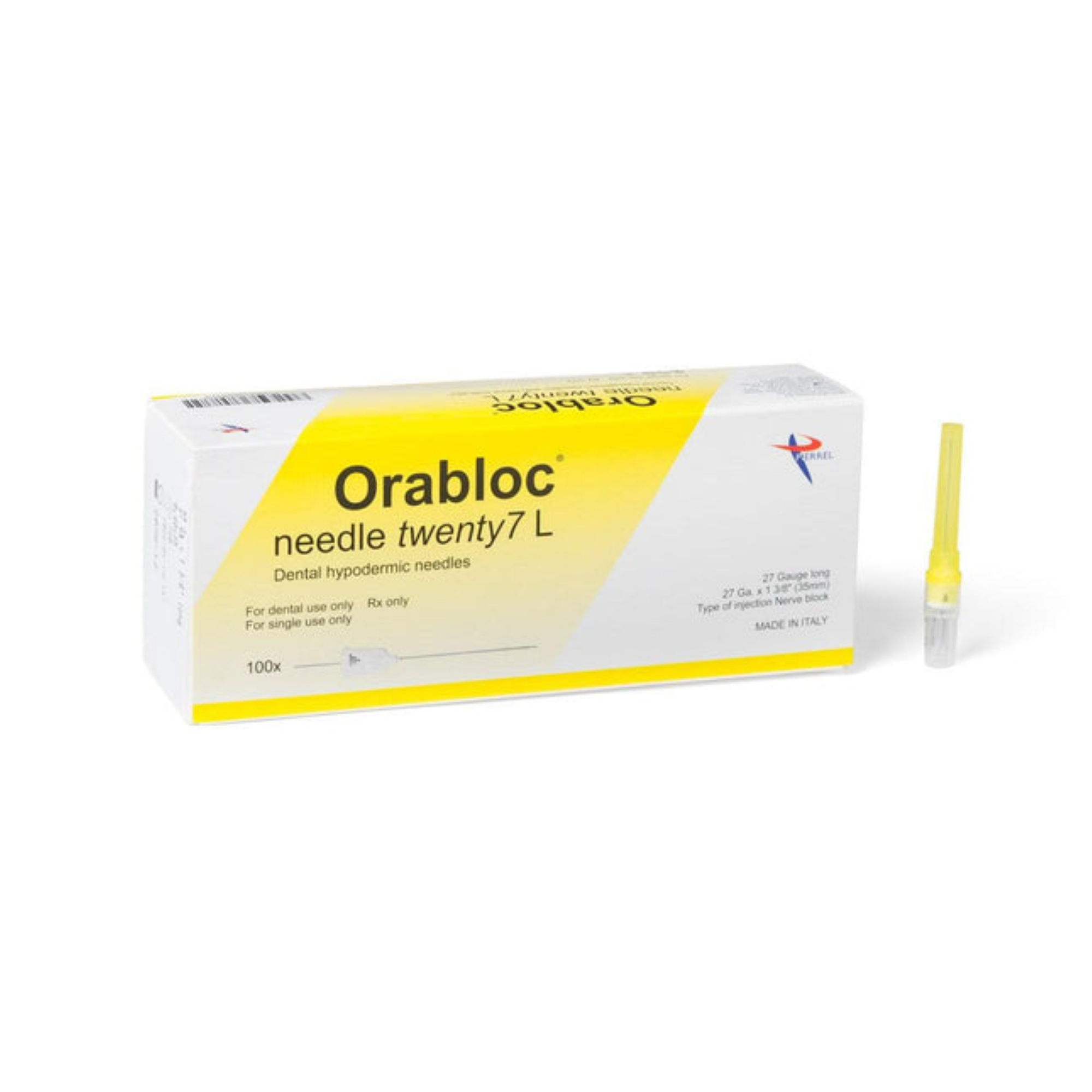 Orabloc Plastic Hub Dental Needles 27G Long 100/Box Yellow