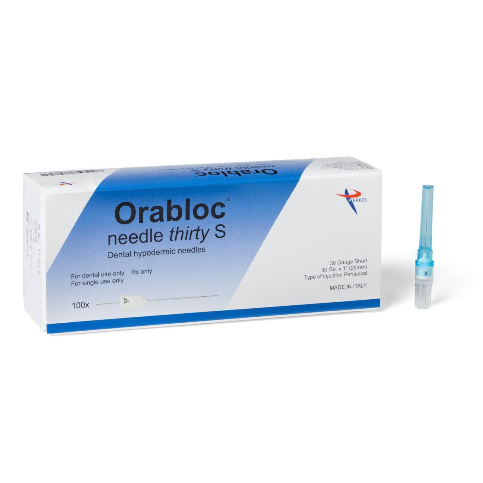 Orabloc Plastic Hub Dental Needles 30G Short 100/Box Blue