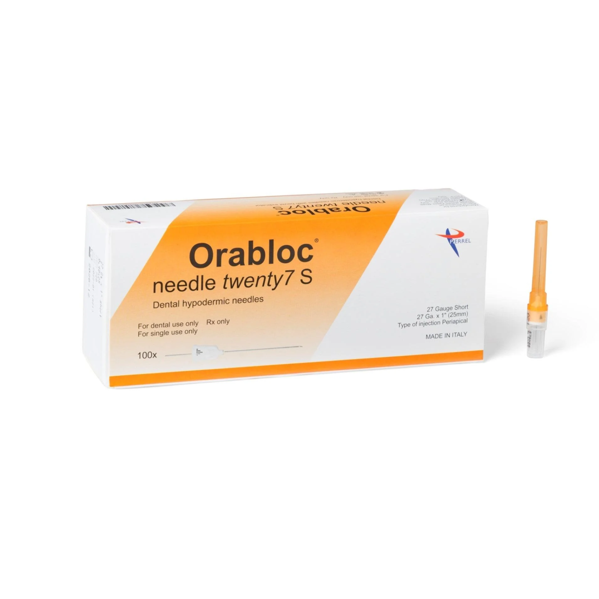 Orabloc Plastic Hub Dental Needles 27G Short 100/Box Orange