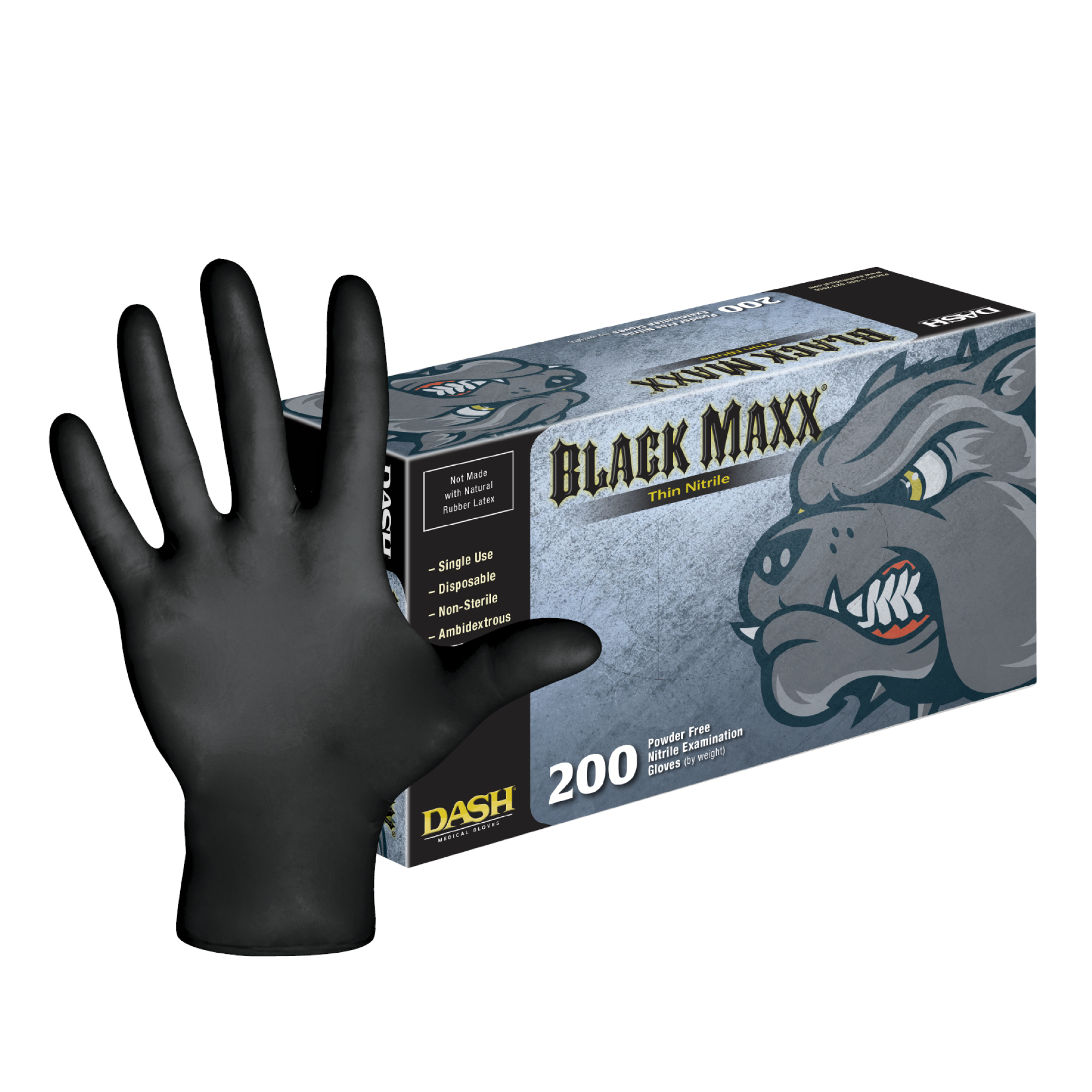 Black Maxx Nitrile Exam Gloves, Thin, Powder-Free, Extra-Large, 200/Box, BMNT200XL