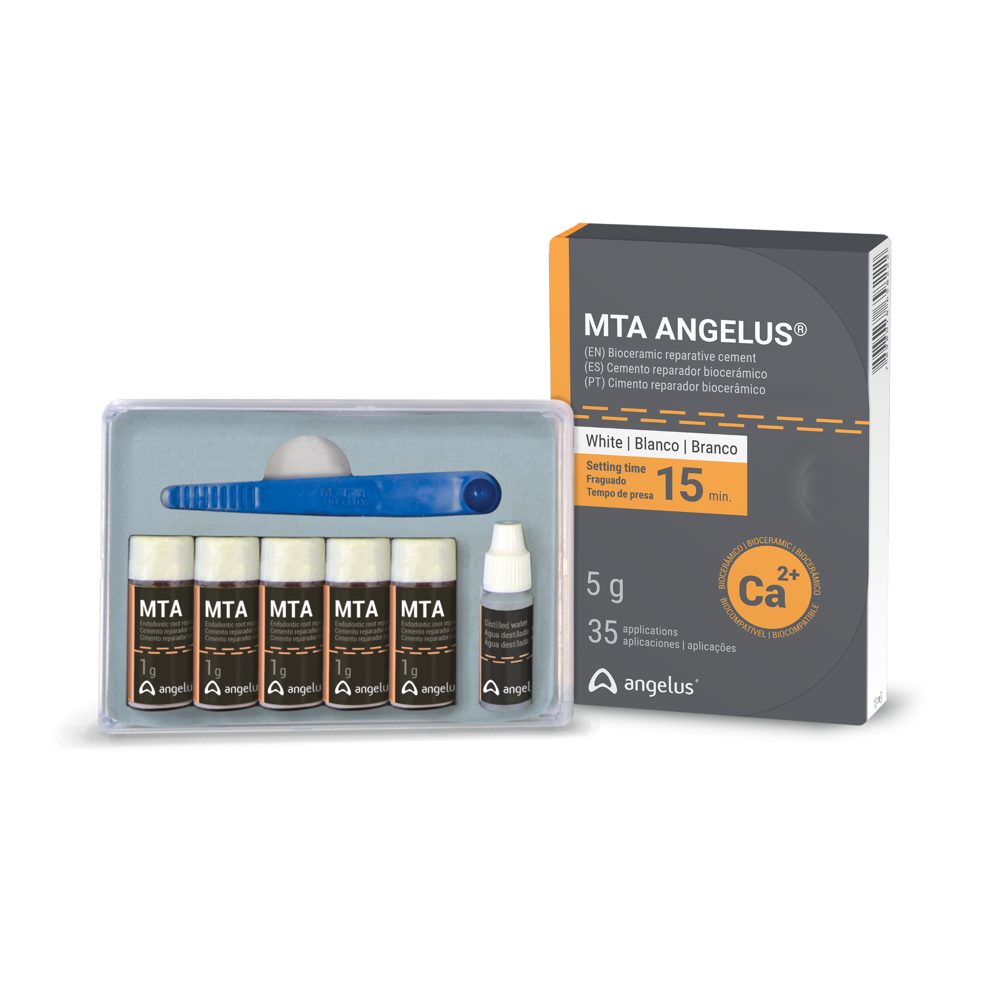 Angelus - MTA Angelus White 5g Reparative Cement: 5 x 1g. Vials, 3ml Distilled Water