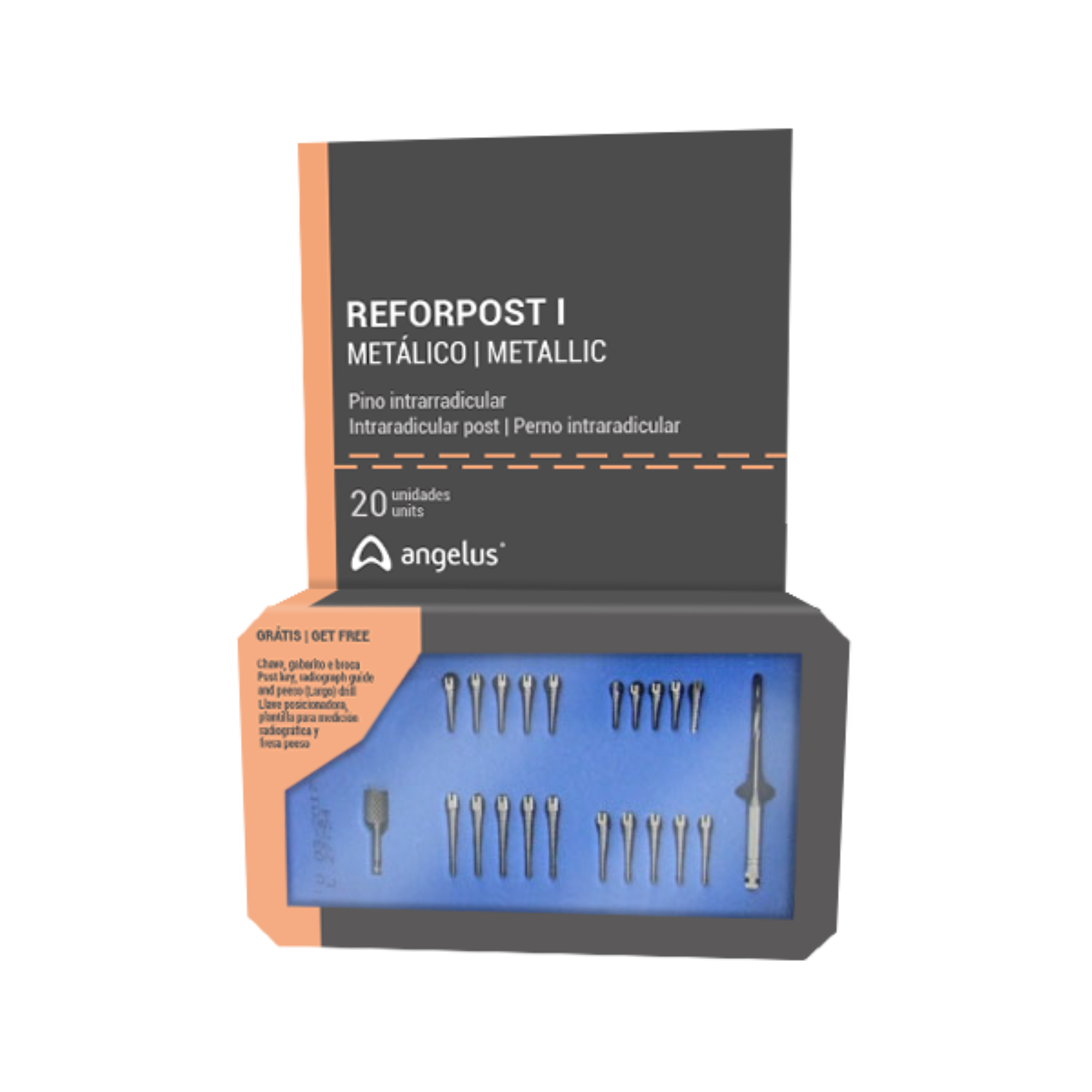 Angelus - Reforpost Stainless Steel Intraradicular Posts. Metallic Mini Kit: 20 units