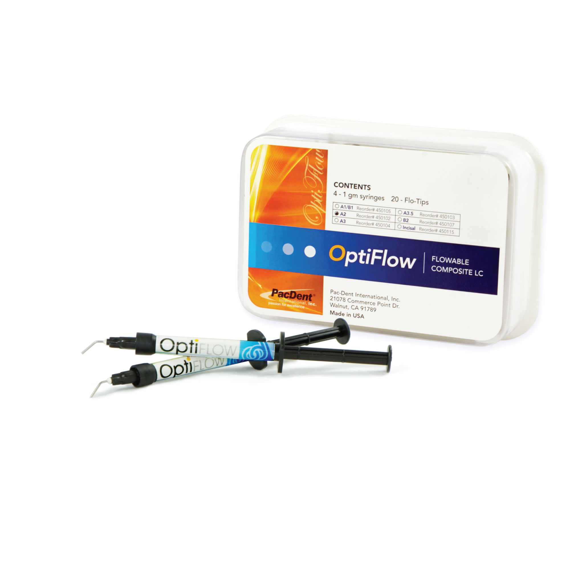 OptiFlow Flowable Composites, Shade A2, package of 4 x 1 gm syringes and 10