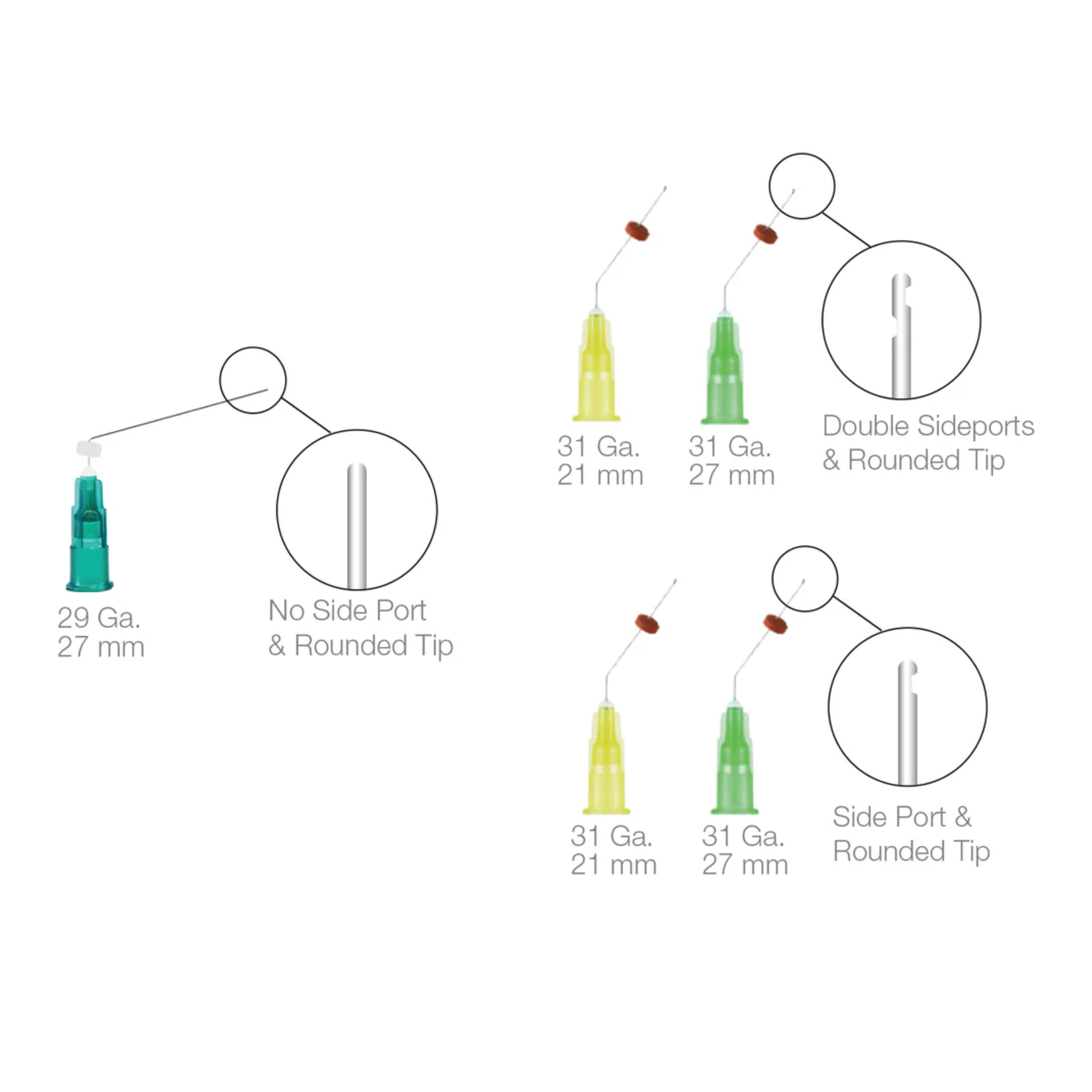 OptiProbe Double Sideport Irrigator Needle Tips, 27ga, 21 mm, Yellow, 50/Pk