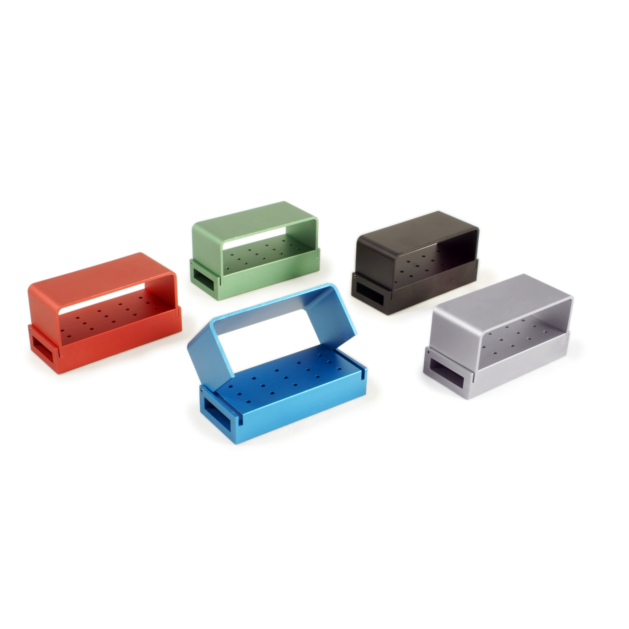 Bur Blocks, Aluminum, with Cover, FG, 15-Hole, Black, 1/Pk