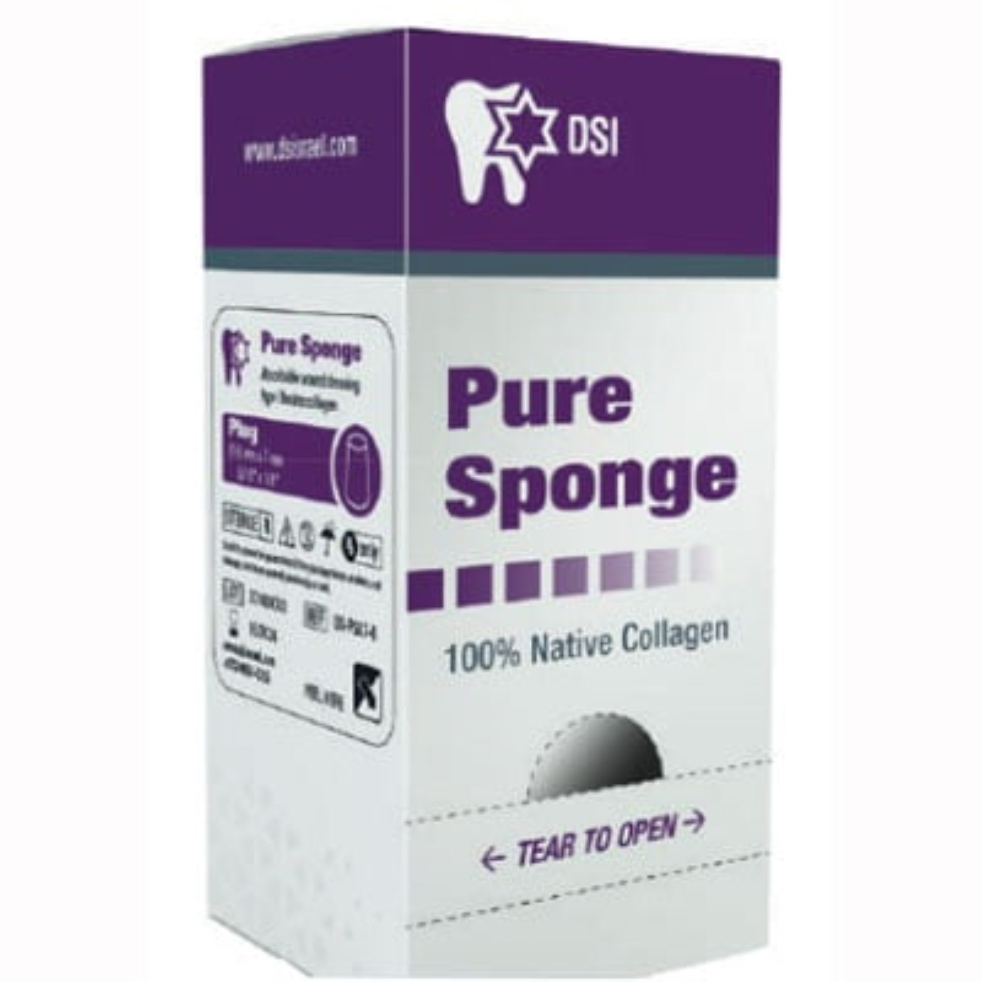 Pure Sponge 100% Collagen Plug, Blister Pack, 10 Mm x 20 Mm, 10/Box, DS-PS1020