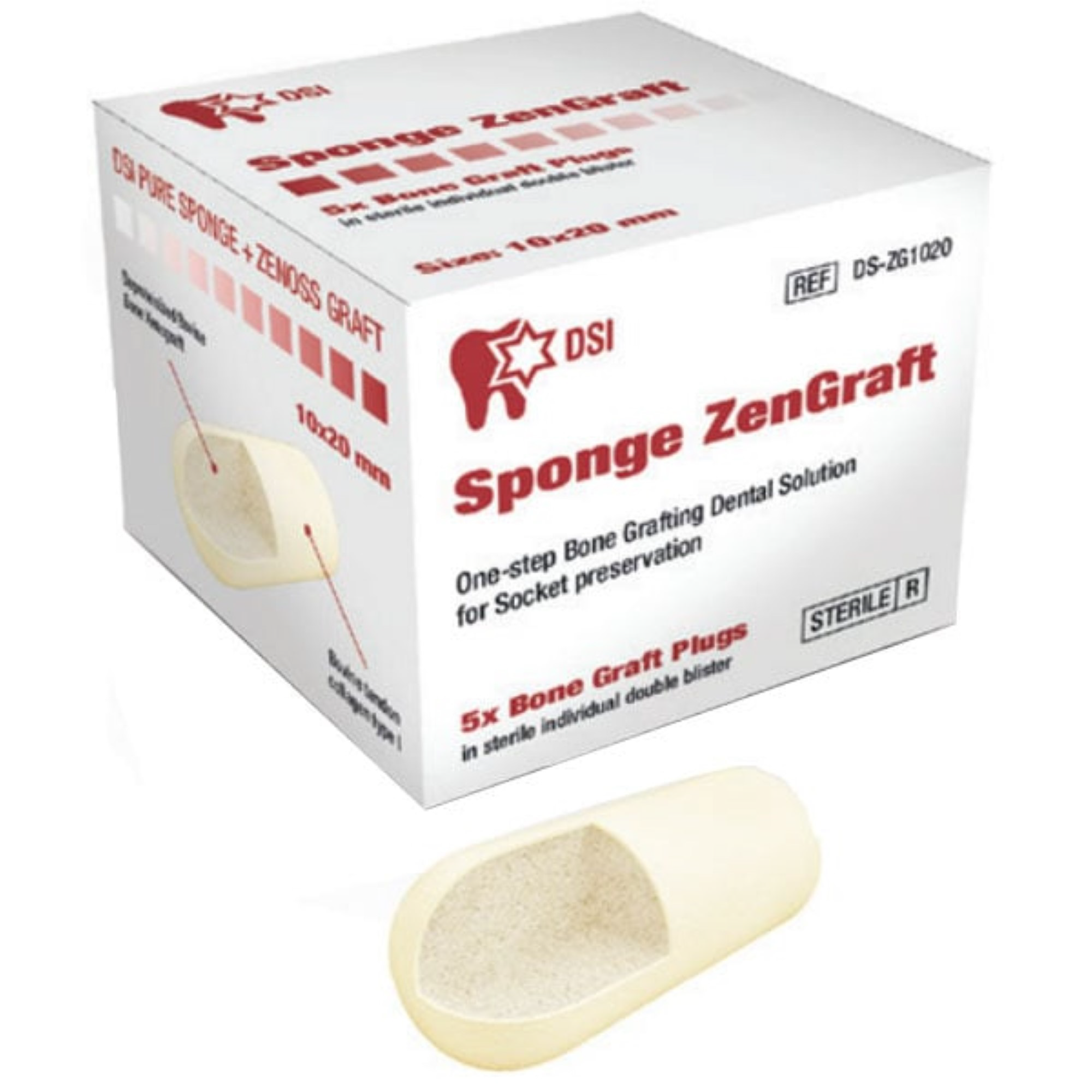 Sponge Zengraft Bone Graft Plug, One-Step Grafting Solution For Socket, 5/Box, DS-ZG1020