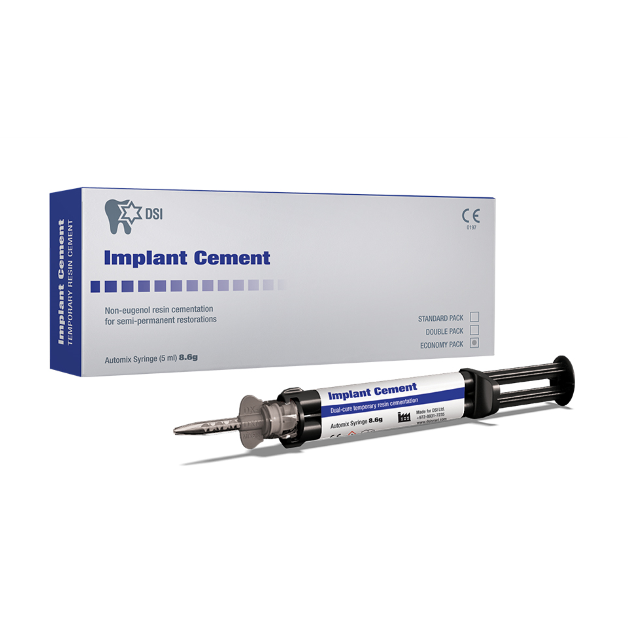 Implant Cement 8.6G 5Ml Automix syr & 10 Tips. Temporary Dual-Cure Eugenol-Free, DS-IMPC1