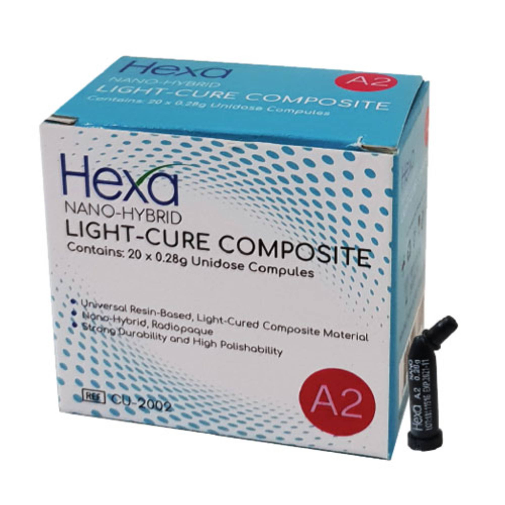 Hexa Nano Hybrid Light Cure Composite A2 20 X 0.28 Gm Unidose Compules. Universal Resin Based, CU-2002