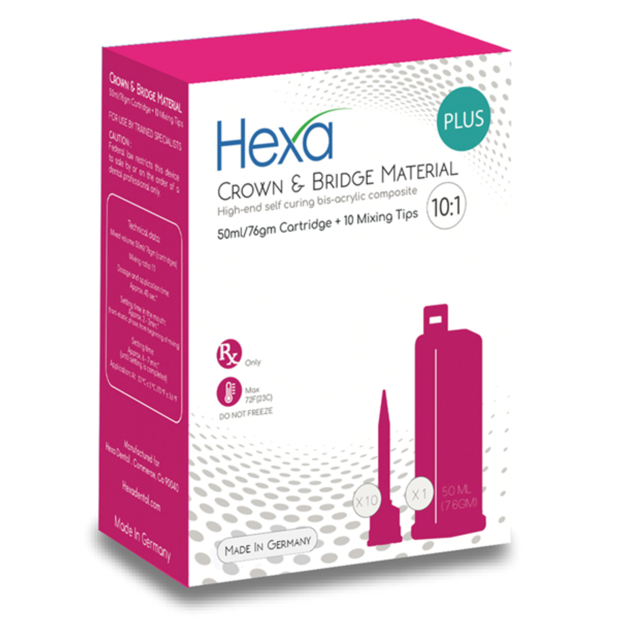 Hexa Temp Crown & Bridge Material A3.5 Shade 1 50 Ml 76 G Cartridge 10 Mixing Tips. 10:1, HT-0004