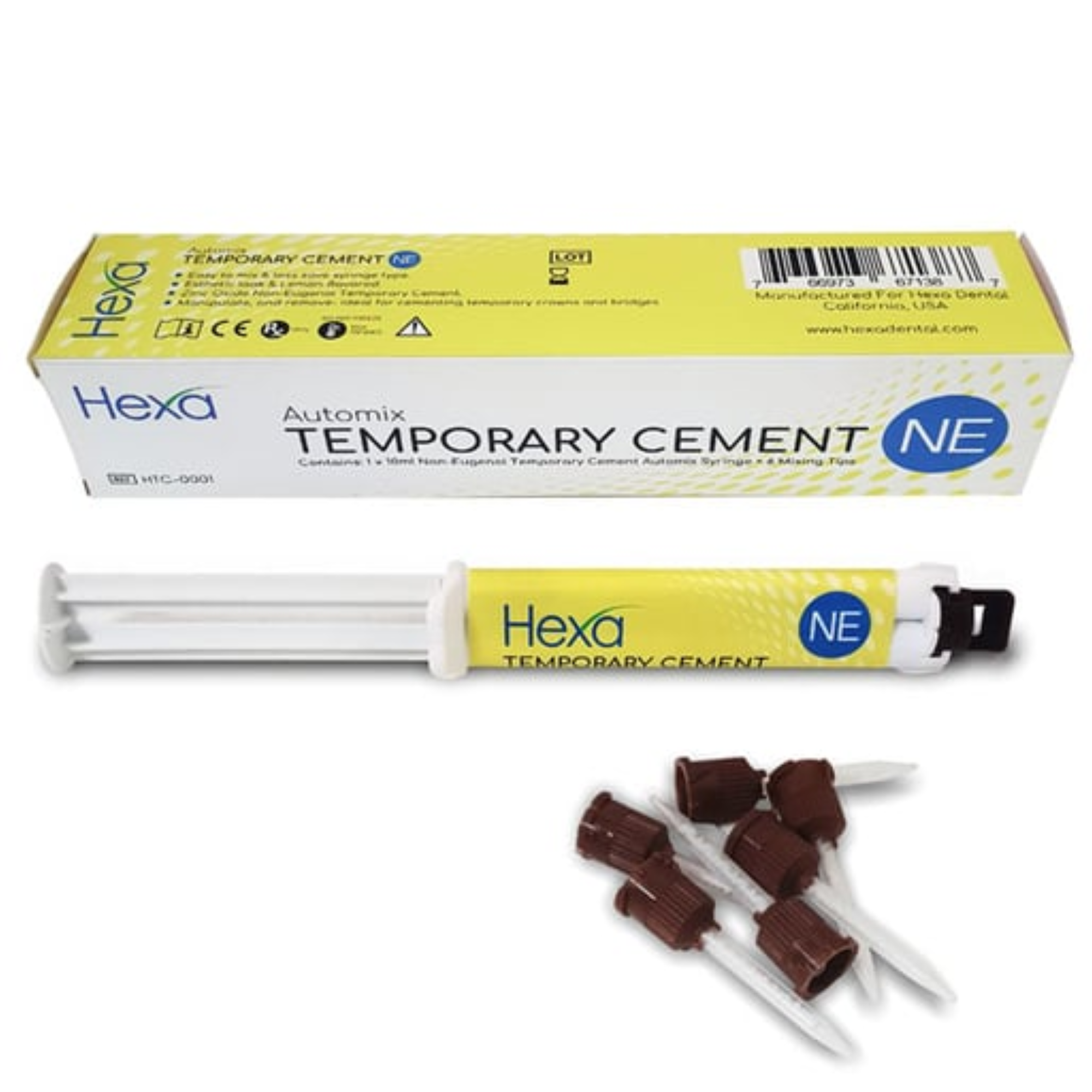 Hexa Non Eugenol Temporary Cement 10 Ml Automix syr With 6 Mixing Tips. Zinc Oxide Ideal, HTC-0001