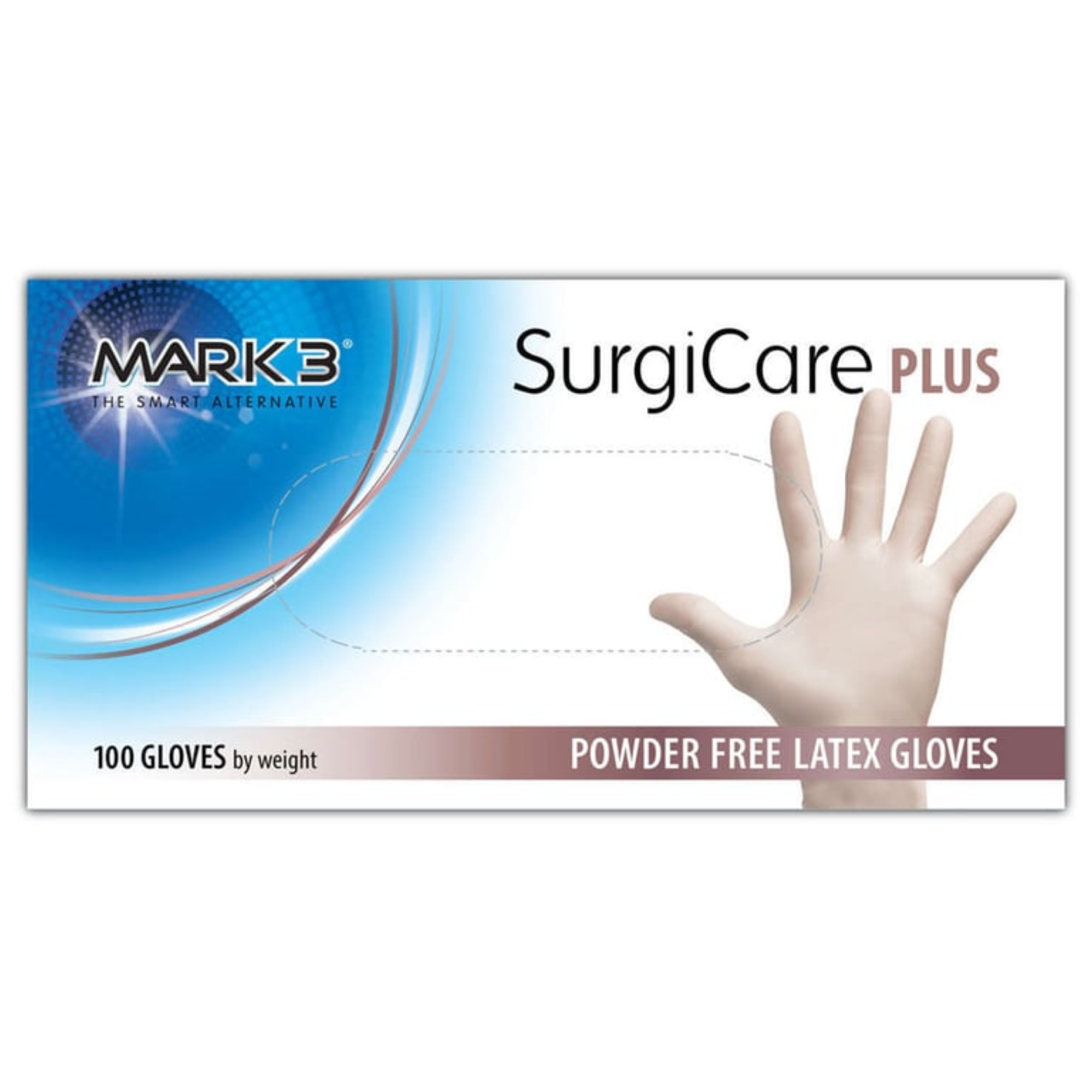 Surgicare Plus White Powder-Free Latex Exam Gloves Large 100/box, 1913