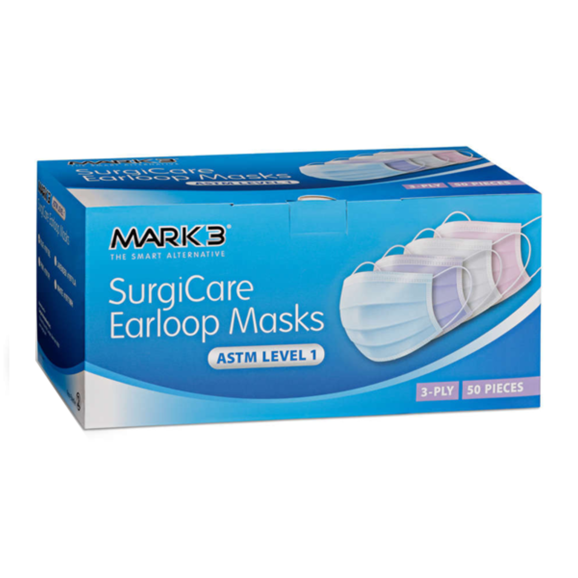 SurgiCare Pink Earloop Face Masks Level 1 3ply 50/bx, 1971PI