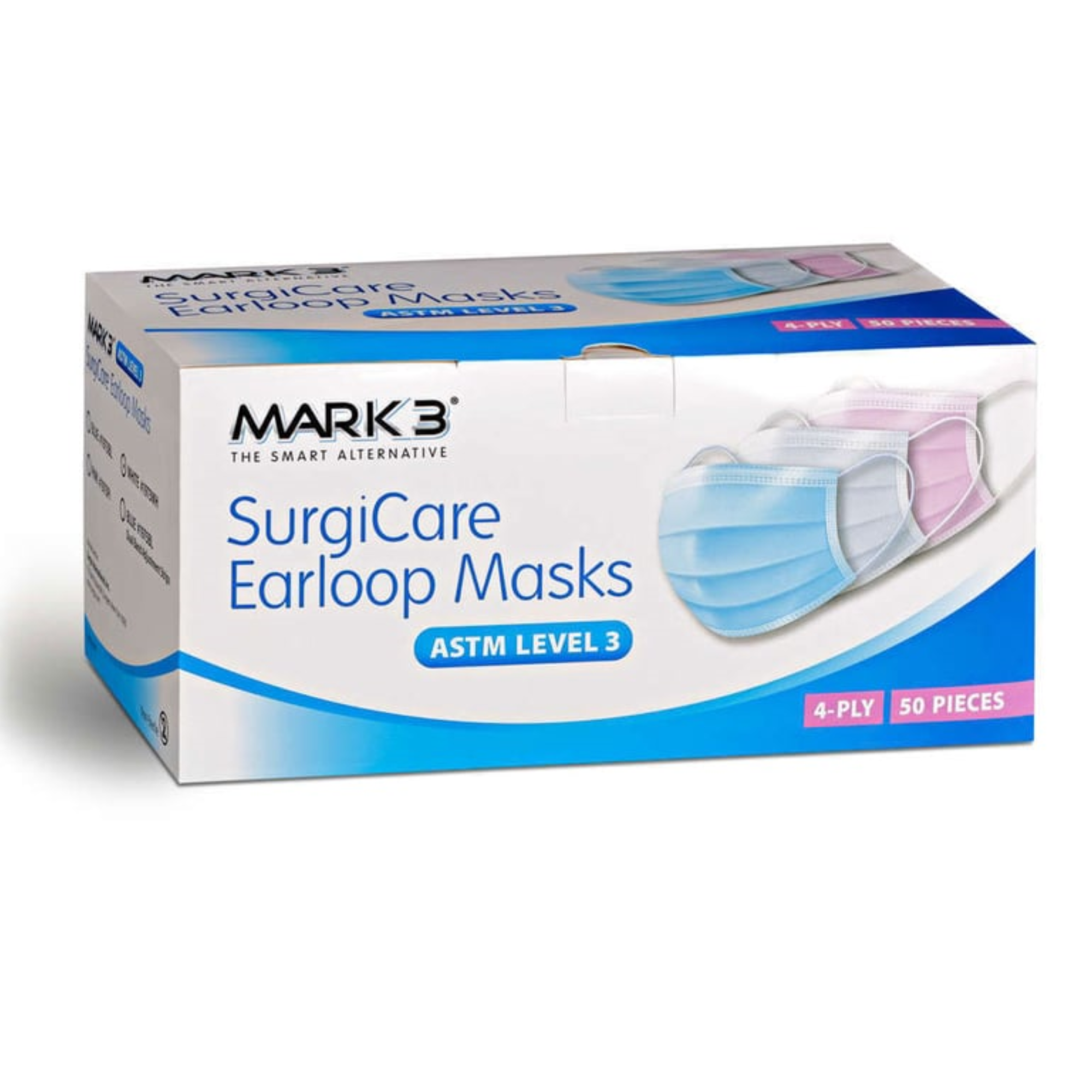 SurgiCare Pink Earloop Face Masks Level 3 4ply 50/bx, 1973PI