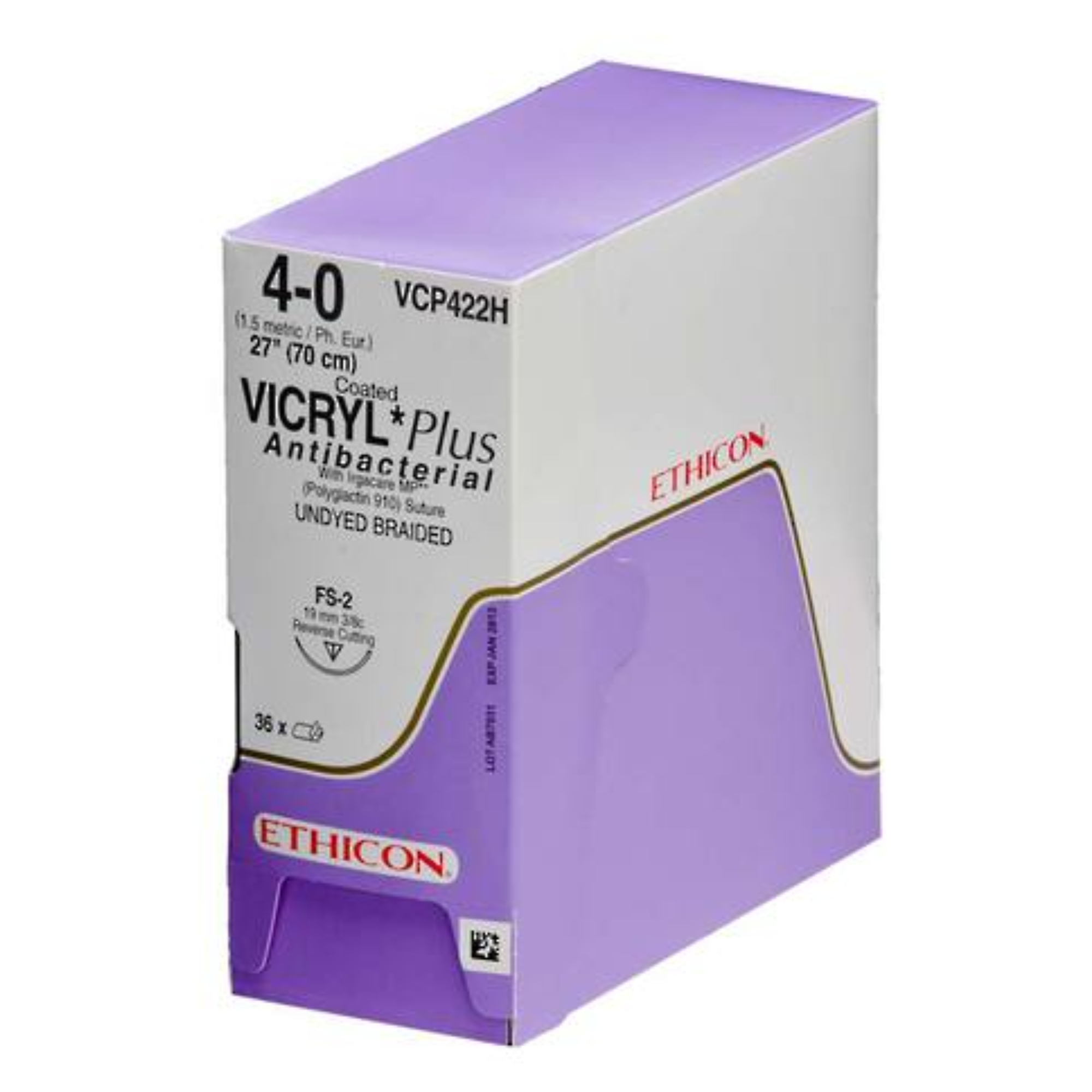Suture Vicryl Plus Undyed FS-2 4/0 27'' 36/Bx, VCP422H