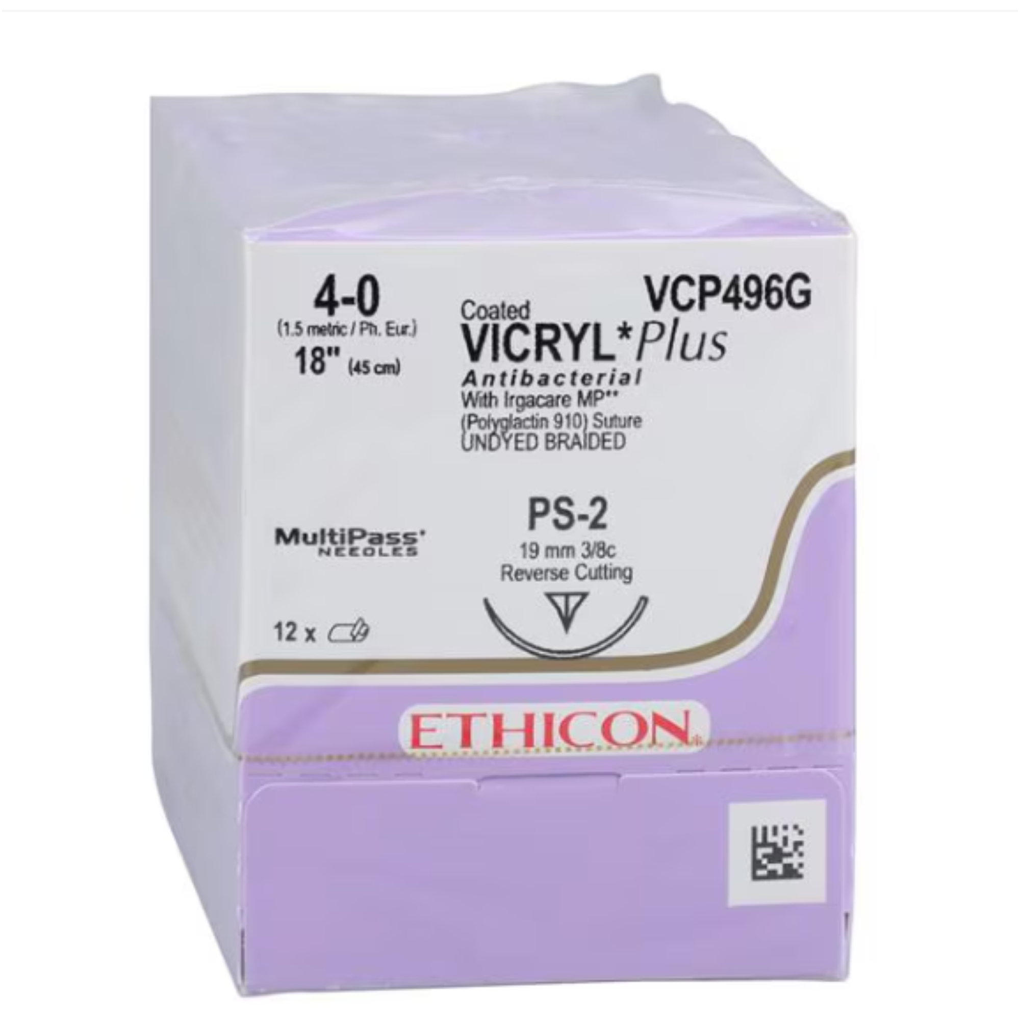 Suture Vicryl Plus Undyed PS-2 4/0 18'' 12/Bx, VCP496G