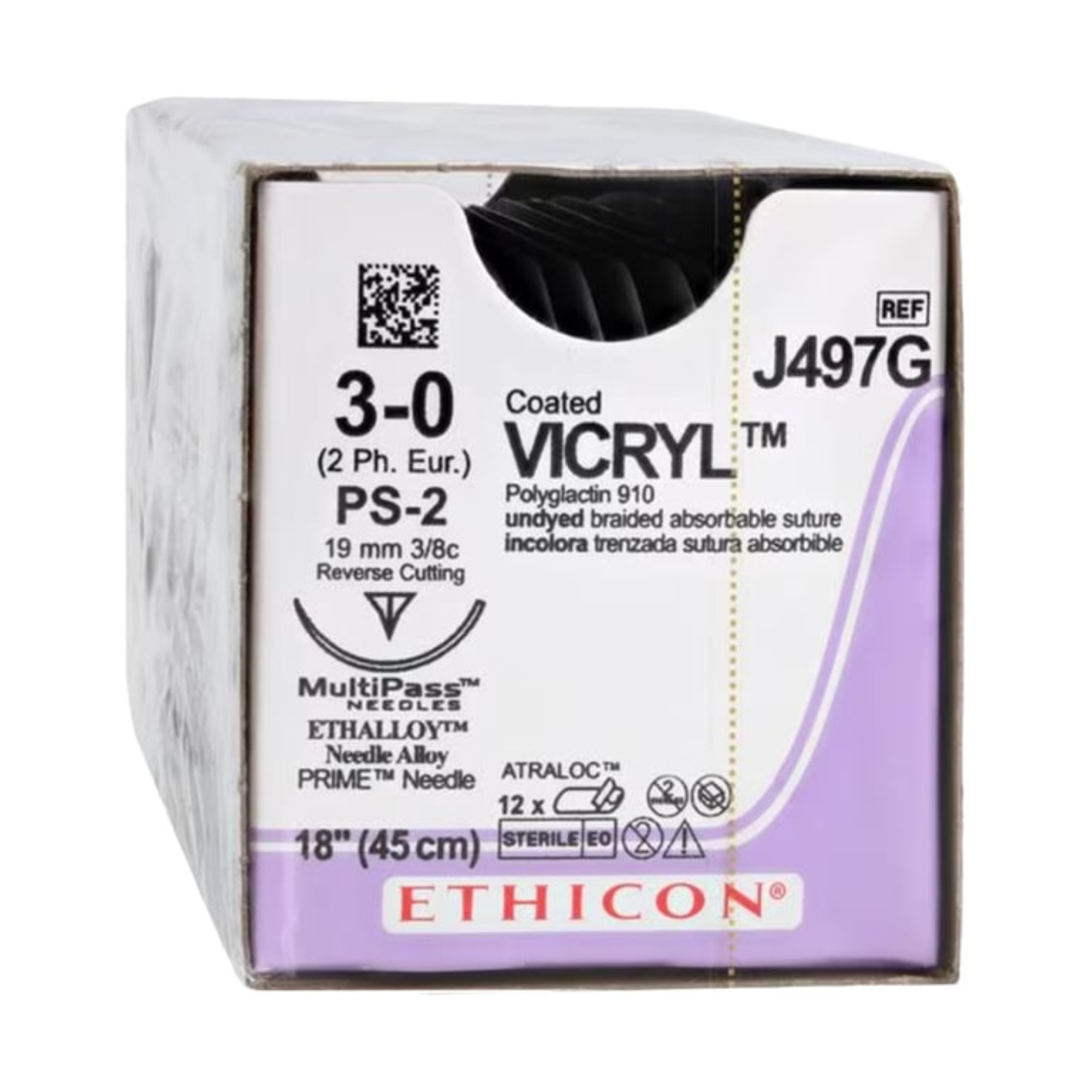Suture Vicryl Plus Undyed PS-2 3/0 18''12/Bx, VCP497G