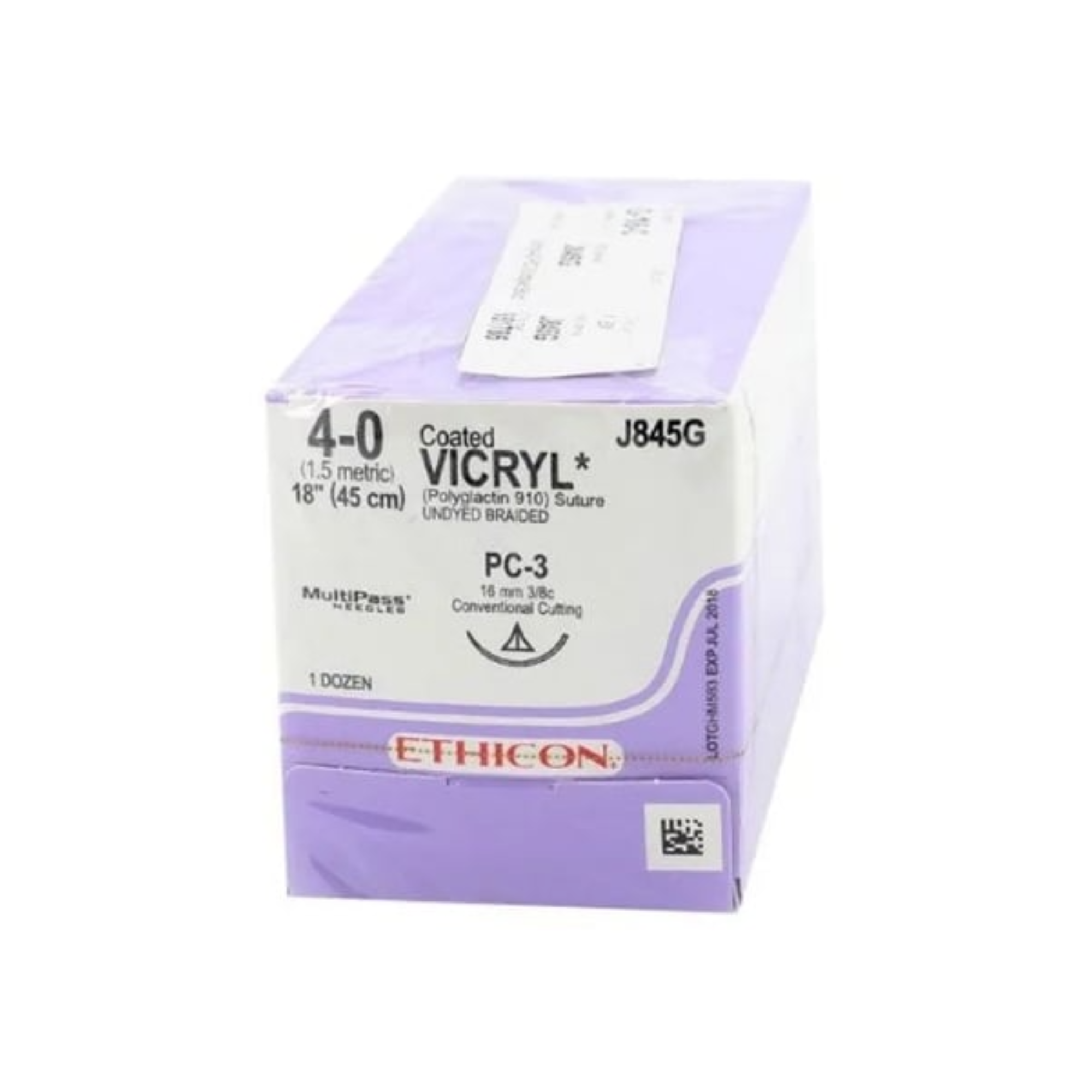 Suture Vicryl Plus Undyed PC-3 4/0 18'' 12/Bx, VCP845G