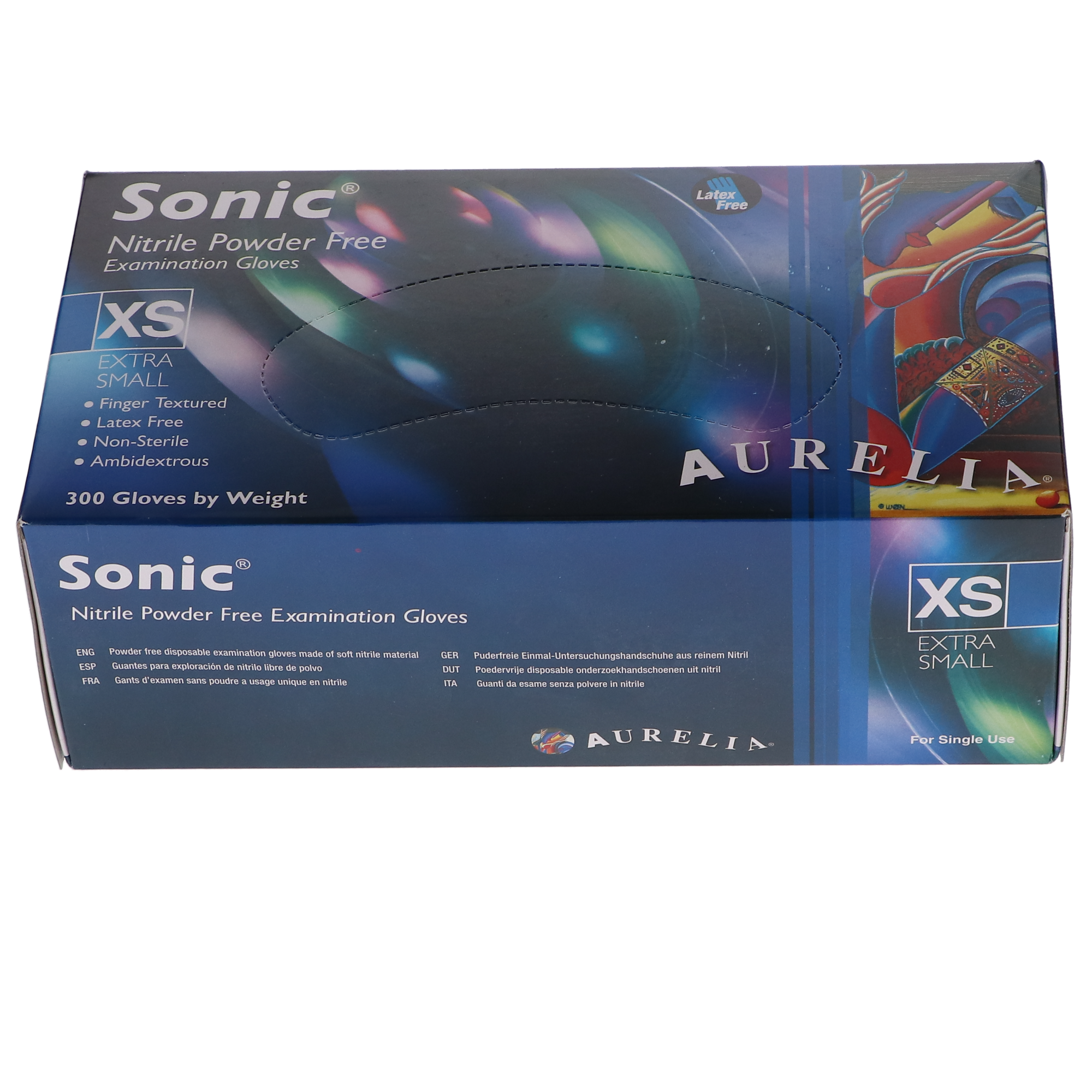 Aurelia Sonic Nitrile Gloves, Powder-Free, X-Small, Indigo Blue, 300/Box, 93775
