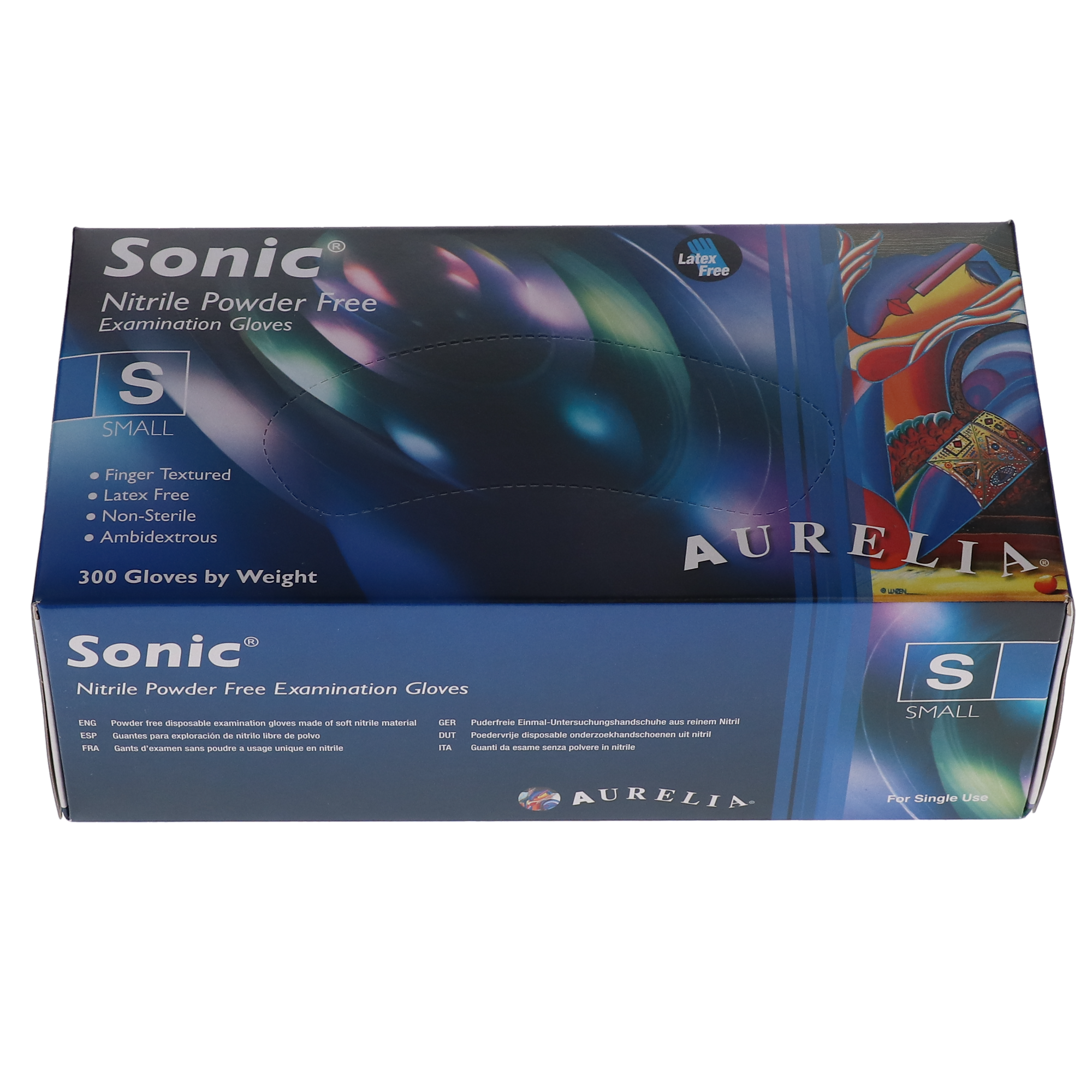 Aurelia Sonic Nitrile Gloves, Powder-Free, Small, Indigo Blue, 300/Box, 93776