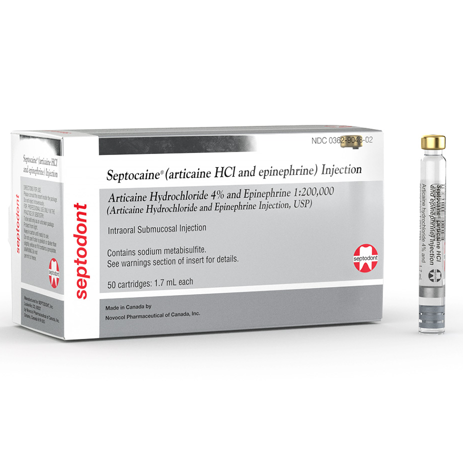 Septocaine, Articaine 4%, with Epinephrine, 1:200,000, 1.7 ml, 50/Pk