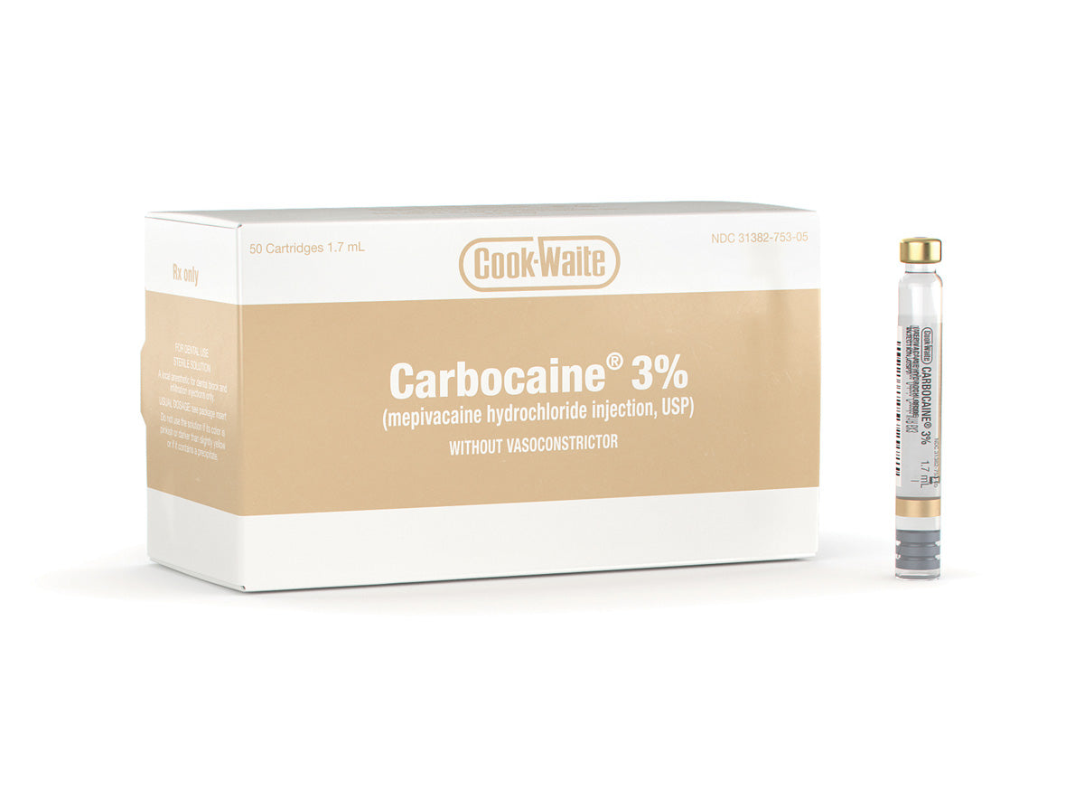 Carbocaine 3% Mepivacaine HCl Plain, 1.7 ml, Tan, 50/Pk