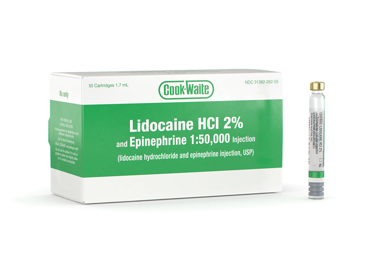 Cook-Waite, Lidocaine HCL 2%, W/Epi 1:50K, 50/Pk