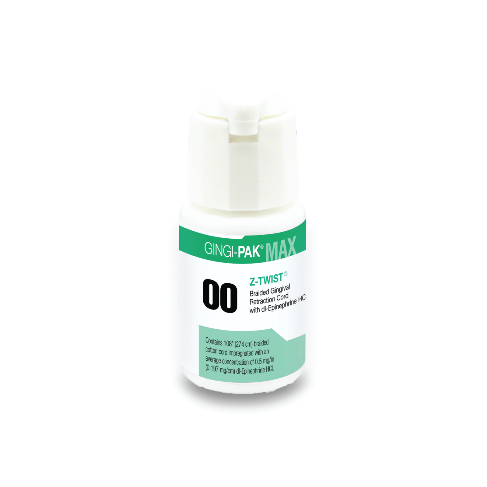 Gingi-Plain Max Z-Twist Weave Retraction Cords, with Epinephrine, # 00, Very Thin, 1/Pk