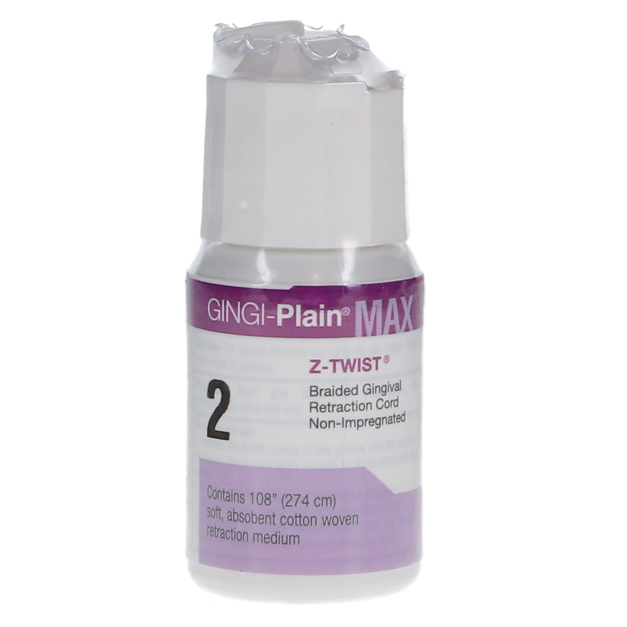 Gingi-Plain Max Z-Twist Weave Retraction Cords, Non-impregnated, # 2, Medium, 1/Pk