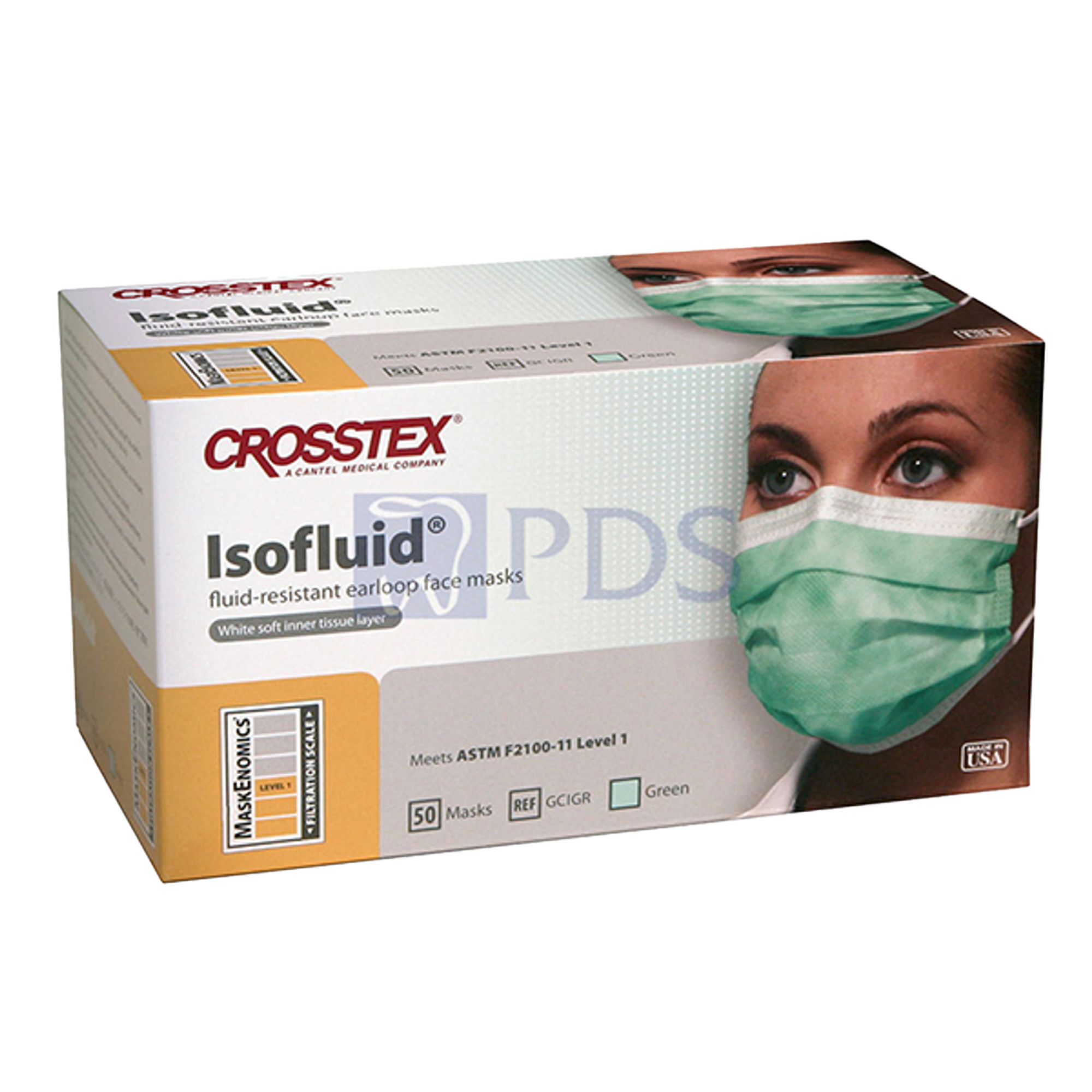 Isofluid Earloop Masks Green 50/Bx ASTM Level 1
