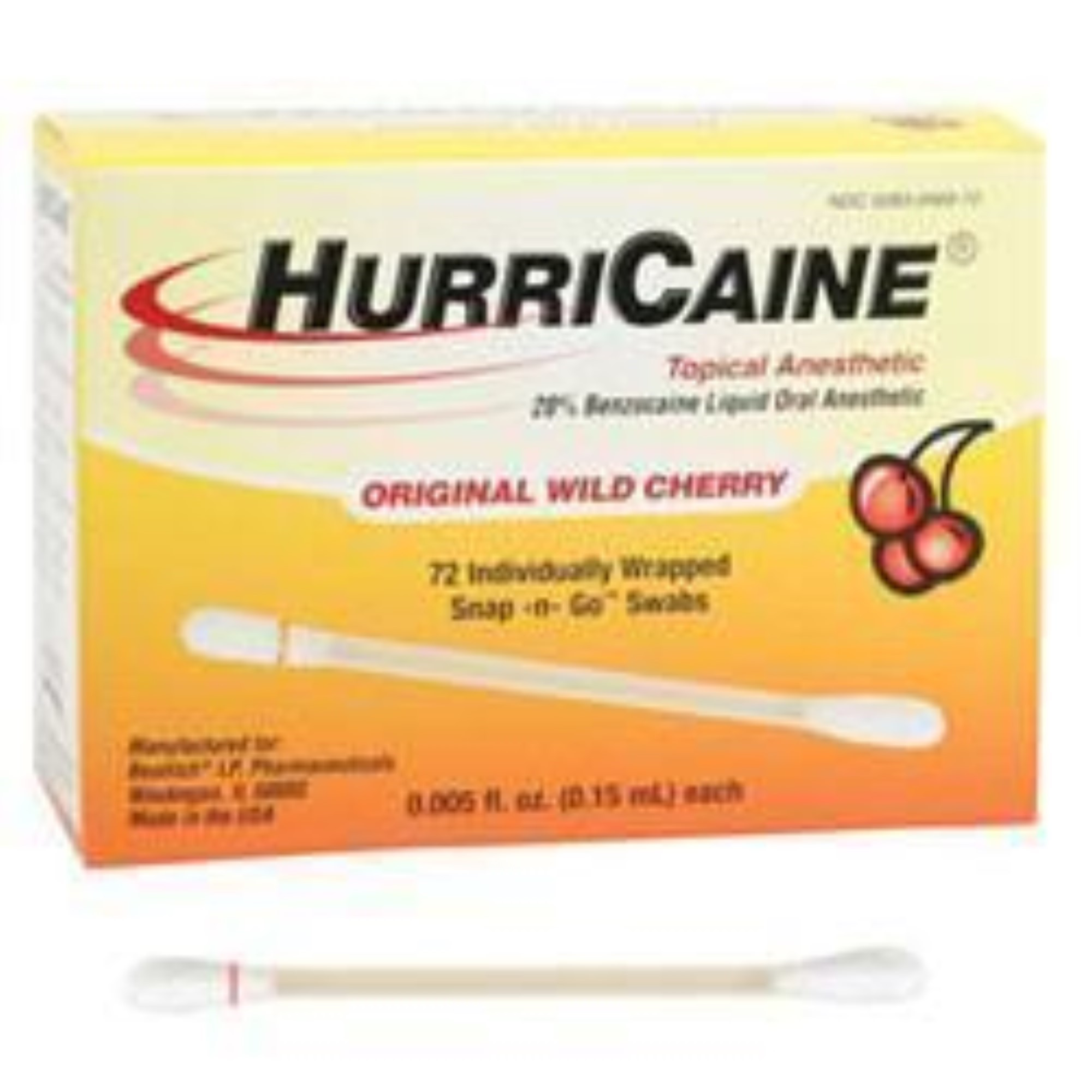HurriCaine Topical Anesthetic Snap-n-Go Swab, 0.15 ml, Original Wild Cherry, 72/Pk, 0283-0569-72