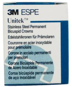 Unitek Preformed Stainless Steel Crowns, Adult, First Permanent Molar, Upper Right, # 3, 5/Pk