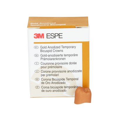 Gold Anodized Preformed Aluminum Temporary Crowns, Adult, Second Bicuspid, Lower Right, # 2, 5/Pk