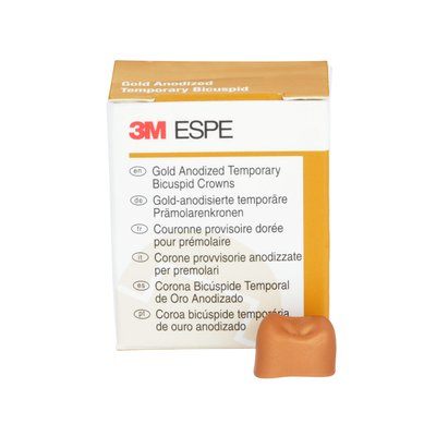 Gold Anodized Preformed Aluminum Temporary Crowns, Adult, Second Bicuspid, Lower Left, # 1, 5/Pk