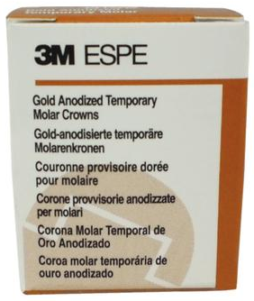 Gold Anodized Preformed Aluminum Temporary Crowns, Adult, First Molar, Upper Left, # 2, 5/Pk