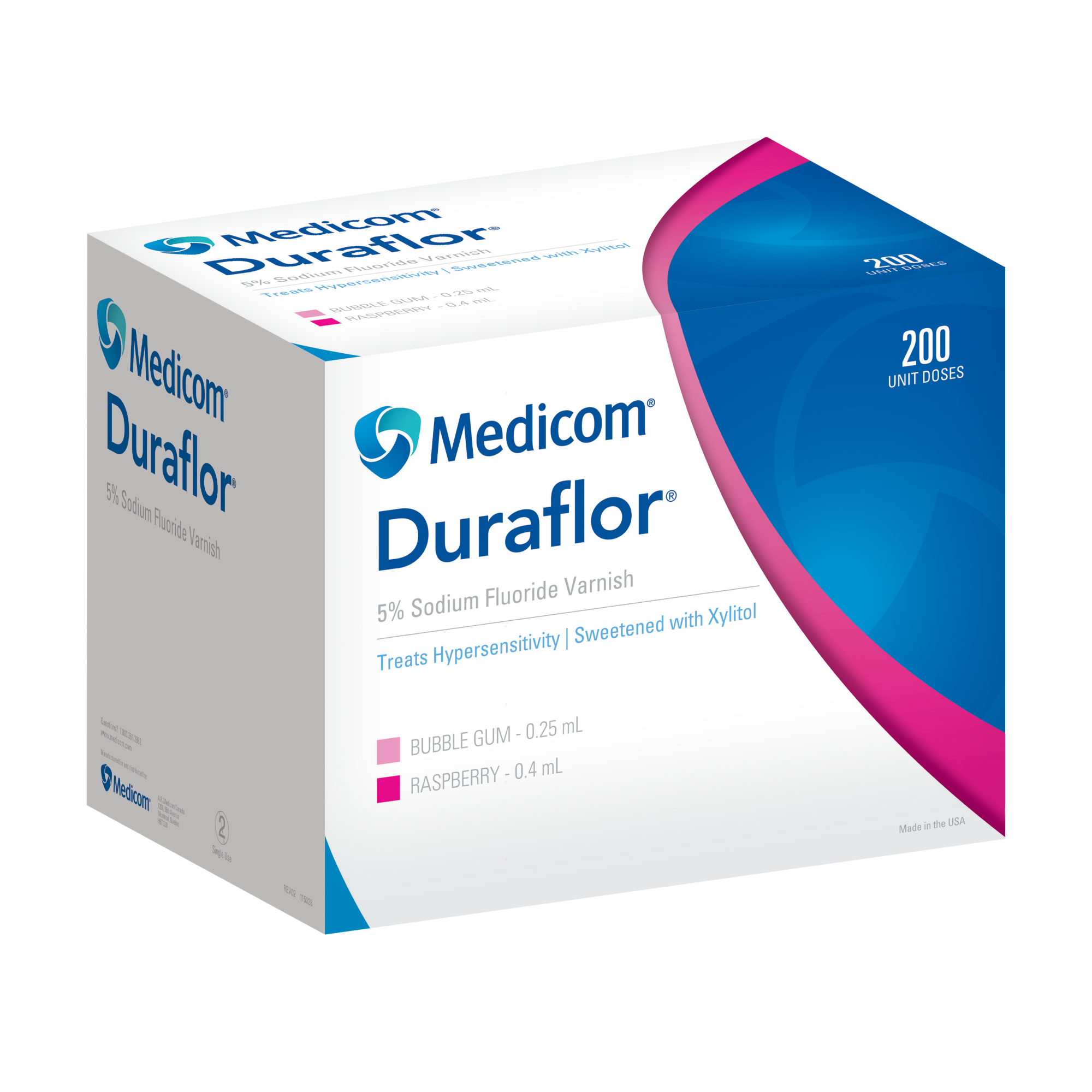 Duraflor Fluoride Varnish, 5% Sodium Fluoride, Unit Dose, 0.4 ml, Raspberry, 200/Pk